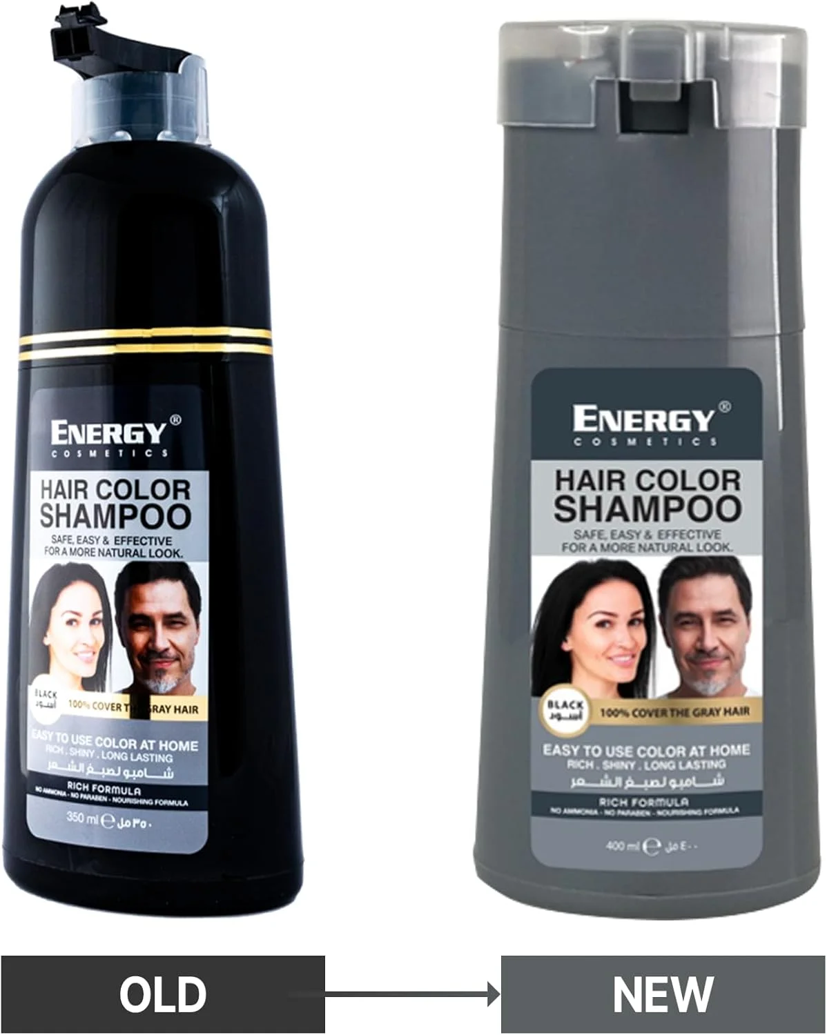 شامپو رنگ مو انرژی کازمتیکس | شامپو رنگ مو ایمن، آسان و موثر | بدون آمونیاک، بدون پارابن | مشکی | 400 میلی لیتر