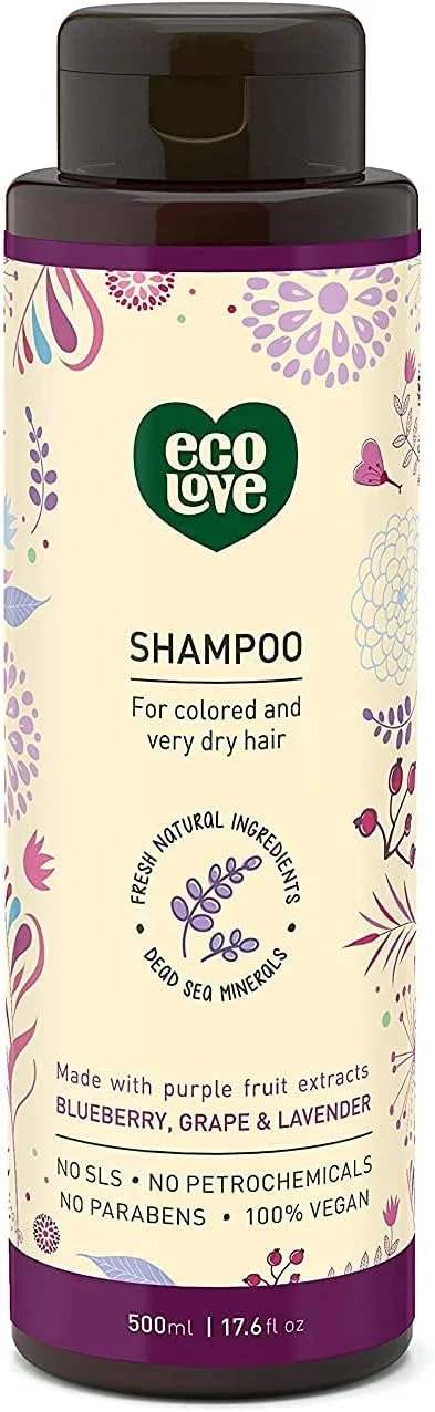 شامپو 100% وگان اکو لاو | 520 میلی لیتر | بلوبری، انگور و اسطوخودوس ارگانیک برای موهای رنگ شده و بسیار خشک شامپو 100% وگان اکو لاو | 520 میلی لیتر | بلوبری، انگور و اسطوخودوس ارگانیک برای موهای رنگ شده و بسیار خشک