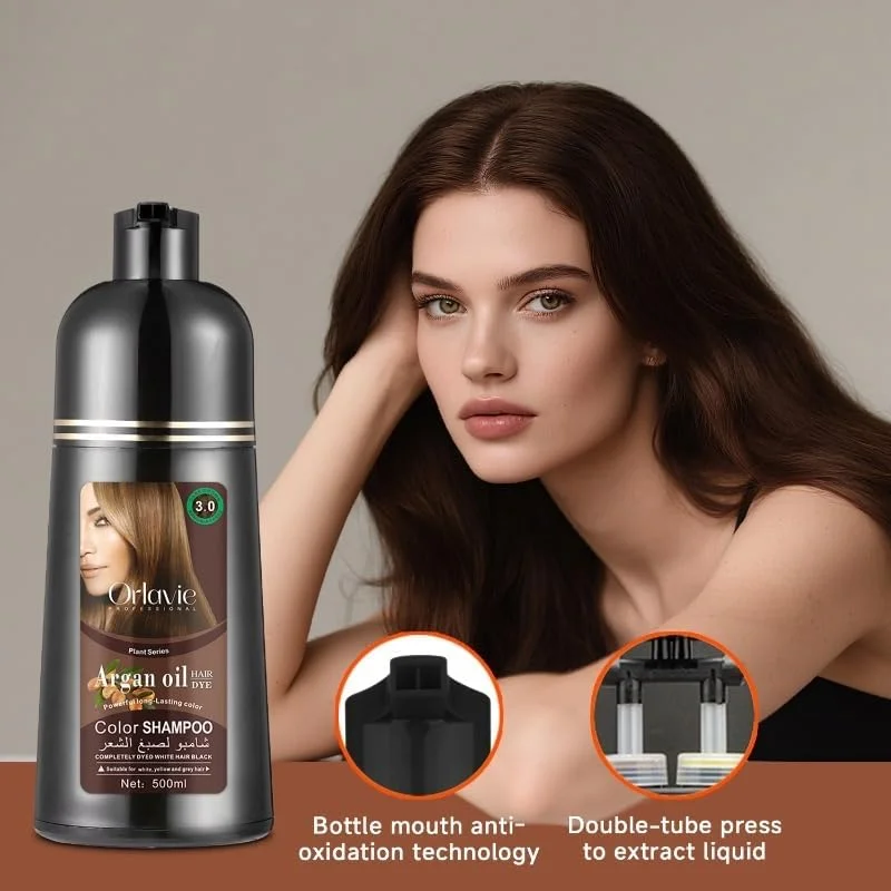 شامپو رنگ موی روغن آرگان اورلاوی قهوه ای تیره بدون آمونیاک 500 میلی لیتر