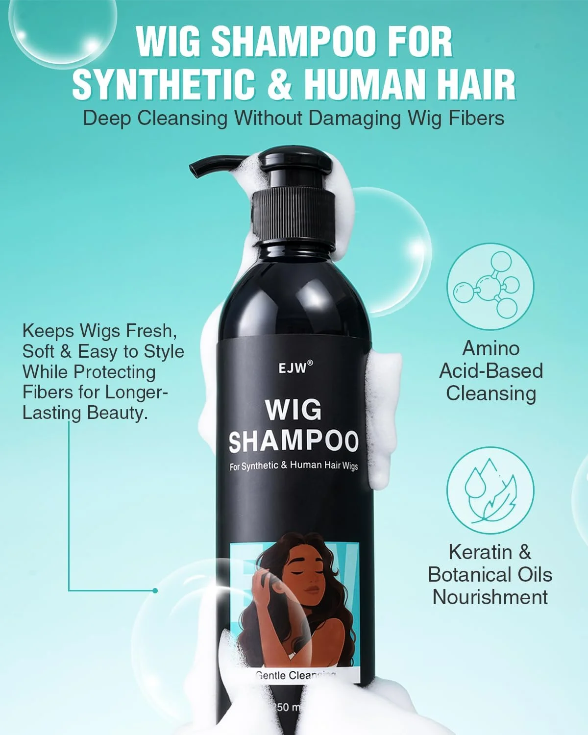 شامپو کلاه گیس EJW - فرمول اسید آمینه متعادل pH برای کلاه گیس های موی مصنوعی و طبیعی - پاک کننده عمیق بدون باقی مانده، محافظت ملایم از الیاف و ضد گره خوردگی با کراتین و روغن جوجوبا شامپو کلاه گیس EJW - فرمول اسید آمینه متعادل pH برای کلاه گیس های موی مصنوعی و طبیعی - پاک کننده عمیق بدون باقی مانده، محافظت ملایم از الیاف و ضد گره خوردگی با کراتین و روغن جوجوبا