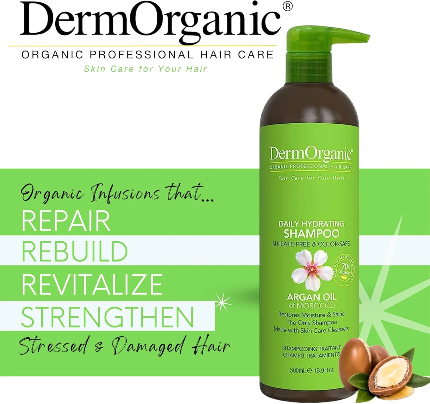 شامپو آبرسان روزانه حاوی روغن آرگان درم ارگانیک - بدون سولفات و محافظ رنگ مو - 500 میلی لیتر شامپو آبرسان روزانه حاوی روغن آرگان درم ارگانیک - بدون سولفات و محافظ رنگ مو - 500 میلی لیتر