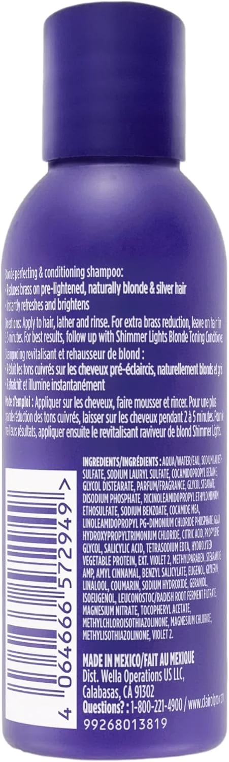 شامپو بنفش کلایرو Shimmer Lights Professional، 2 اونس مایع، خنثی کننده رنگ های زرد و نارنجی برای موهای بلوند، نقره ای، خاکستری و هایلایت شده (بسته بندی ممکن است متفاوت باشد) شامپو بنفش کلایرو Shimmer Lights Professional، 2 اونس مایع، خنثی کننده رنگ های زرد و نارنجی برای موهای بلوند، نقره ای، خاکستری و هایلایت شده (بسته بندی ممکن است متفاوت باشد)