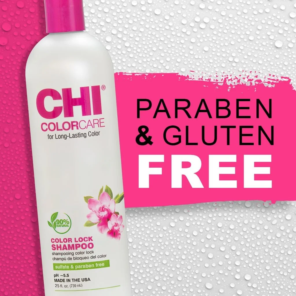 شامپو تثبیت کننده رنگ مو CHI ColorCare - حجم 739 میلی لیتر - به آرامی موها را تمیز می کند، رطوبت را متعادل می کند و موها را بدون محو شدن رنگ موهای رنگ شده تغذیه می کند. شامپو تثبیت کننده رنگ مو CHI ColorCare - حجم 739 میلی لیتر - به آرامی موها را تمیز می کند، رطوبت را متعادل می کند و موها را بدون محو شدن رنگ موهای رنگ شده تغذیه می کند.