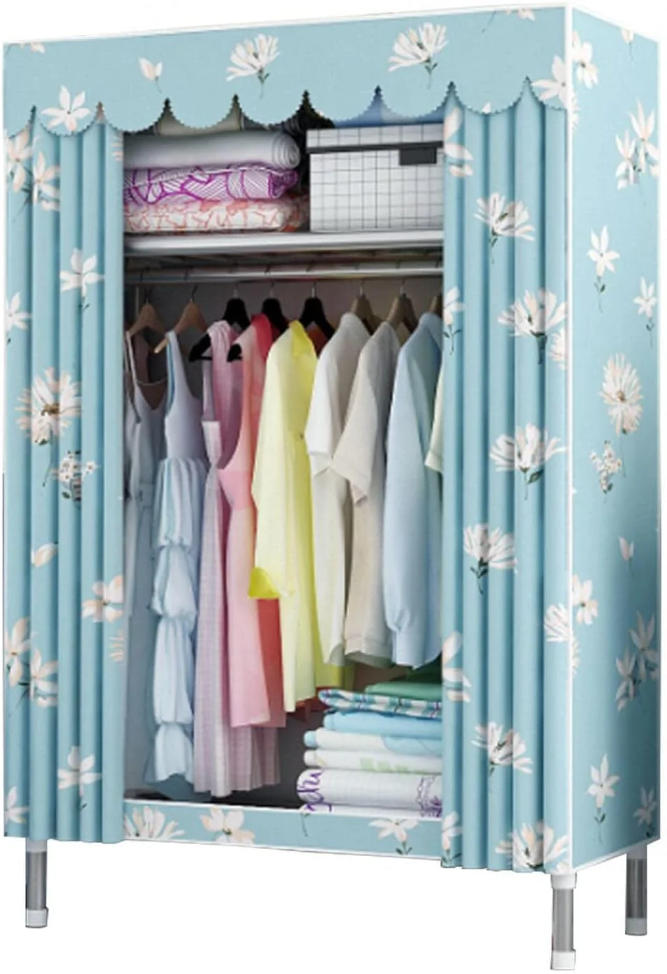 کمد لباس، کمد لباس قابل حمل برزنتی با ریل آویز، قفسه، کمد لباس پارچه ای، سازمان دهنده کمد لباس برای اتاق خواب، A-85x45x175cm