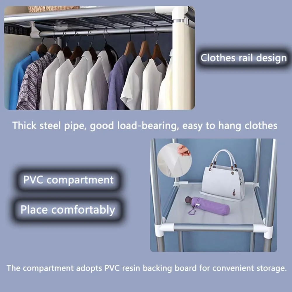 کمد لباس پارچه ای، کمد لباس قابل حمل، سازمان دهنده ذخیره سازی، کمد با روکش پارچه ای نصب سریع و آسان، برای اتاق خواب، رختکن و اتاق پرو 88x46x175 سانتی متر