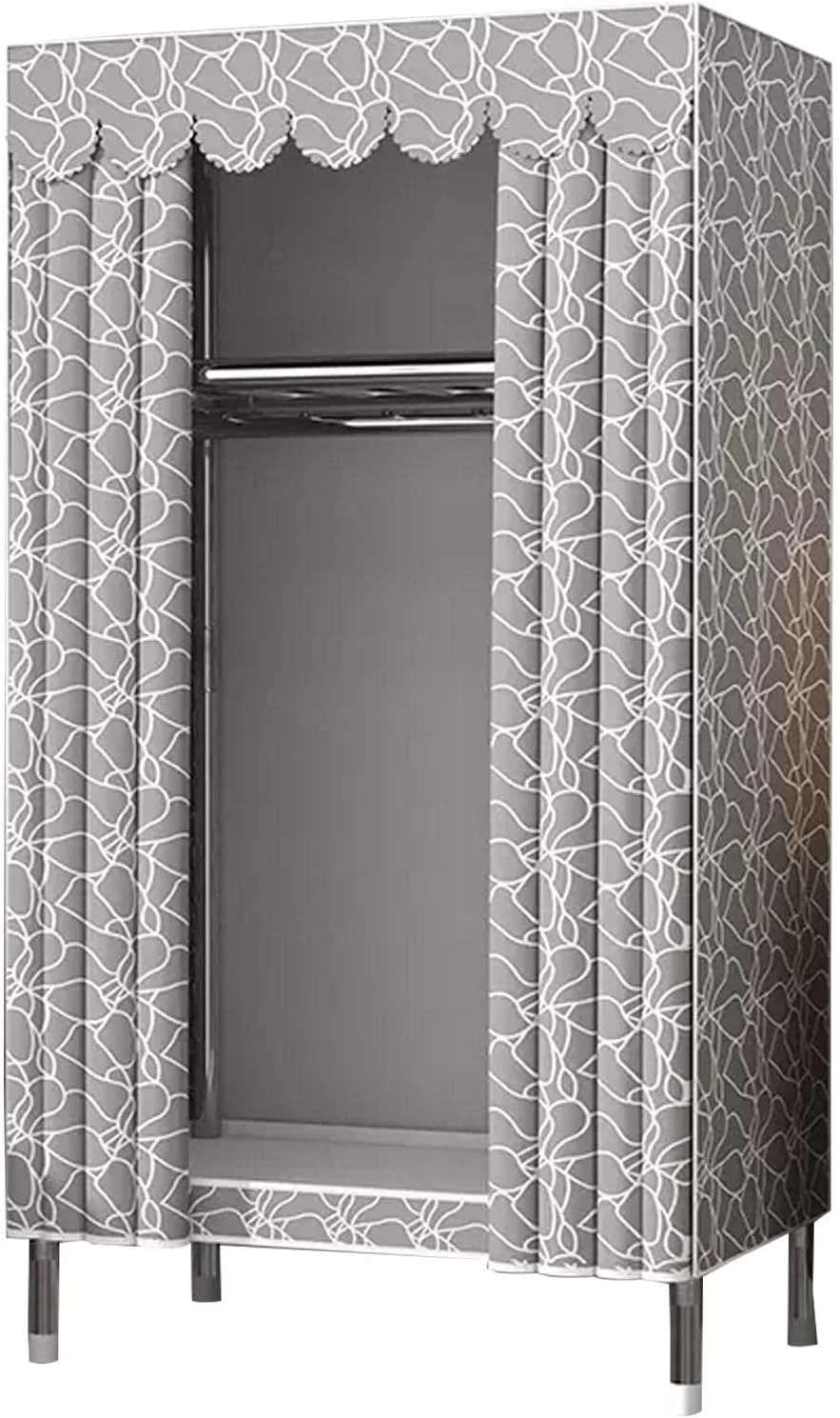 کمد لباس قابل حمل برزنتی، کمد لباس تکی، سازمان دهنده ذخیره سازی کمد پارچه ای با ریل آویز، قفسه ها، روکش پارچه ای، B-85x45x170cm