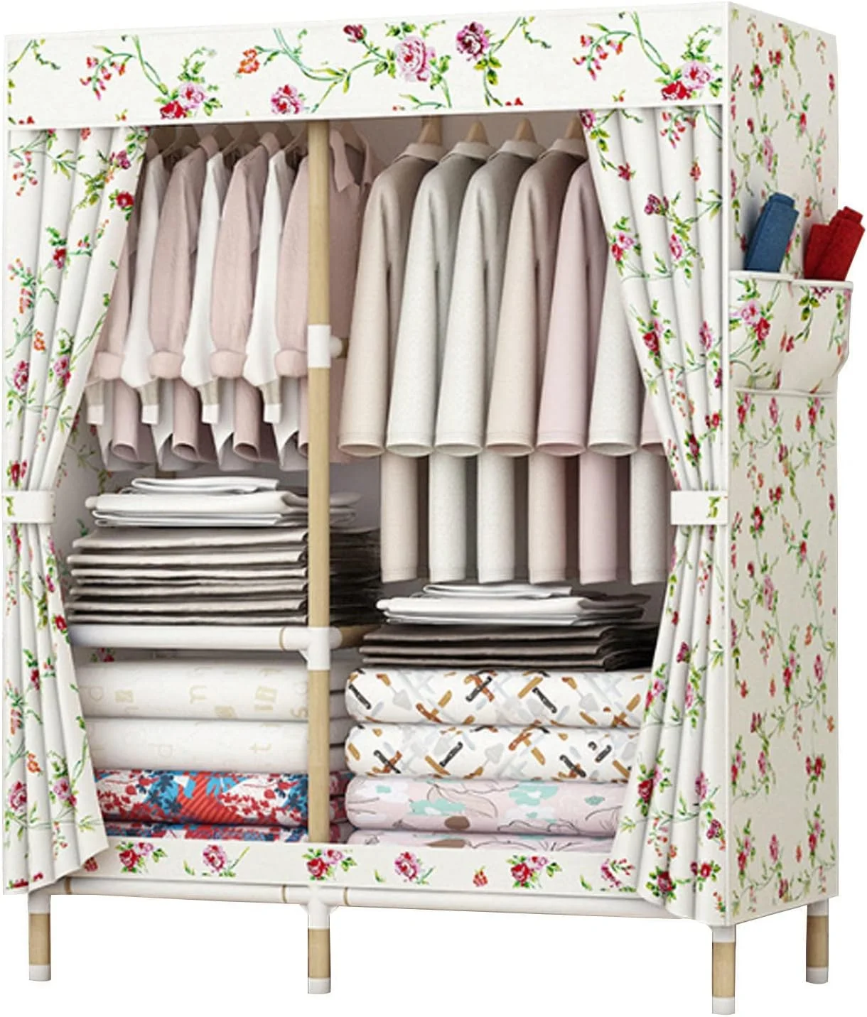 کمد لباس پارچه ای قابل حمل، قفسه های کمد لباس، سازمان دهنده کمد لباس تاشو با ریل آویز، برای اتاق خواب، اتاق نشیمن، B-100x45x155cm