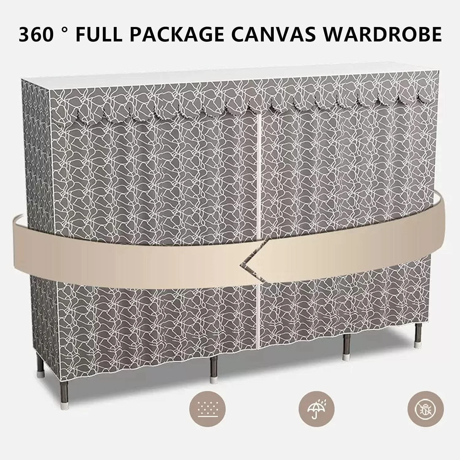 کمد لباس قابل حمل برزنتی، کمد لباس تکی، سازمان دهنده ذخیره سازی کمد پارچه ای با ریل آویز، قفسه ها، روکش پارچه ای، B-85x45x170cm