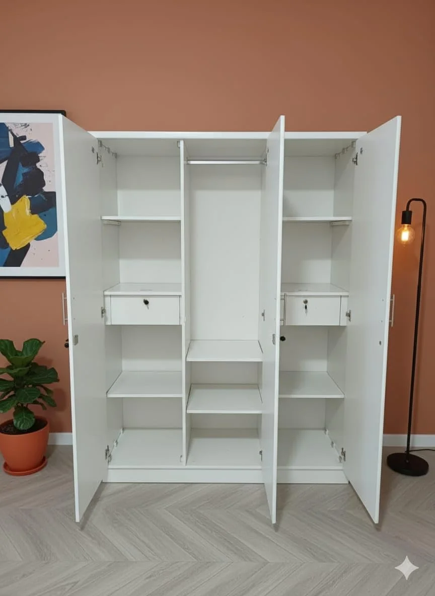 کمد لباس 3 درب با آینه، طراحی مدرن، سفید، خطوط مشکی، دارای قفسه های داخلی و میله آویز لباس، ام دی اف مرغوب، ابعاد 150 * 200 * 50 سانتی متر کمد لباس 3 درب با آینه، طراحی مدرن، سفید، خطوط مشکی، دارای قفسه های داخلی و میله آویز لباس، ام دی اف مرغوب، ابعاد 150 * 200 * 50 سانتی متر