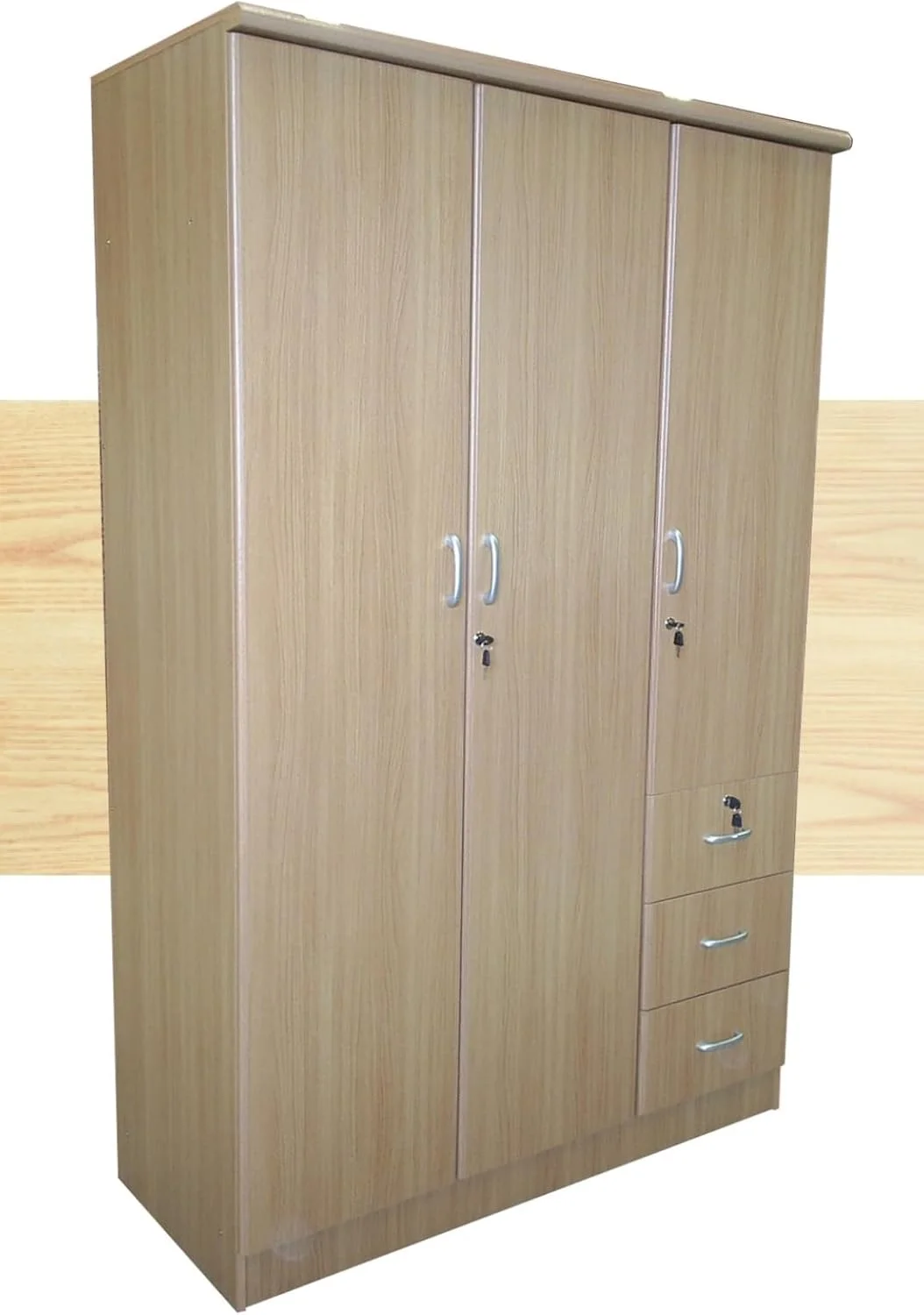 کمد لباس چوبی 3 درب MAF، مدل MAF-633، کابینت و کمدهای ساخته شده از چوب مهندسی شده با 3 کشو، طراحی مدرن و شیک، مقاوم و بادوام