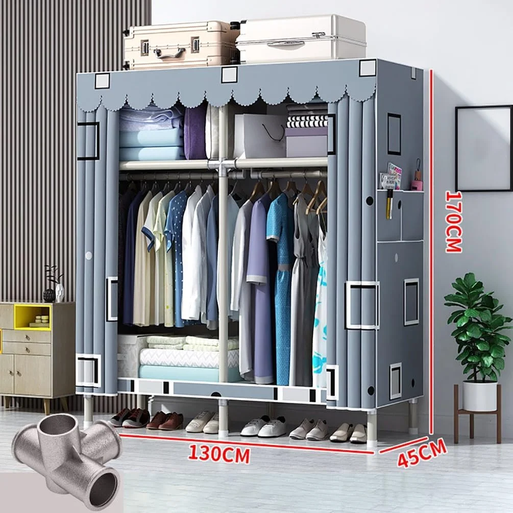 کمد لباس پارچه ای باز تمکین با میله آویز و قفسه، کمد لباس بوم با بست، کمد لباس پارچه ای، کمد لباس تاشو، برای اتاق خواب، اتاق پرو