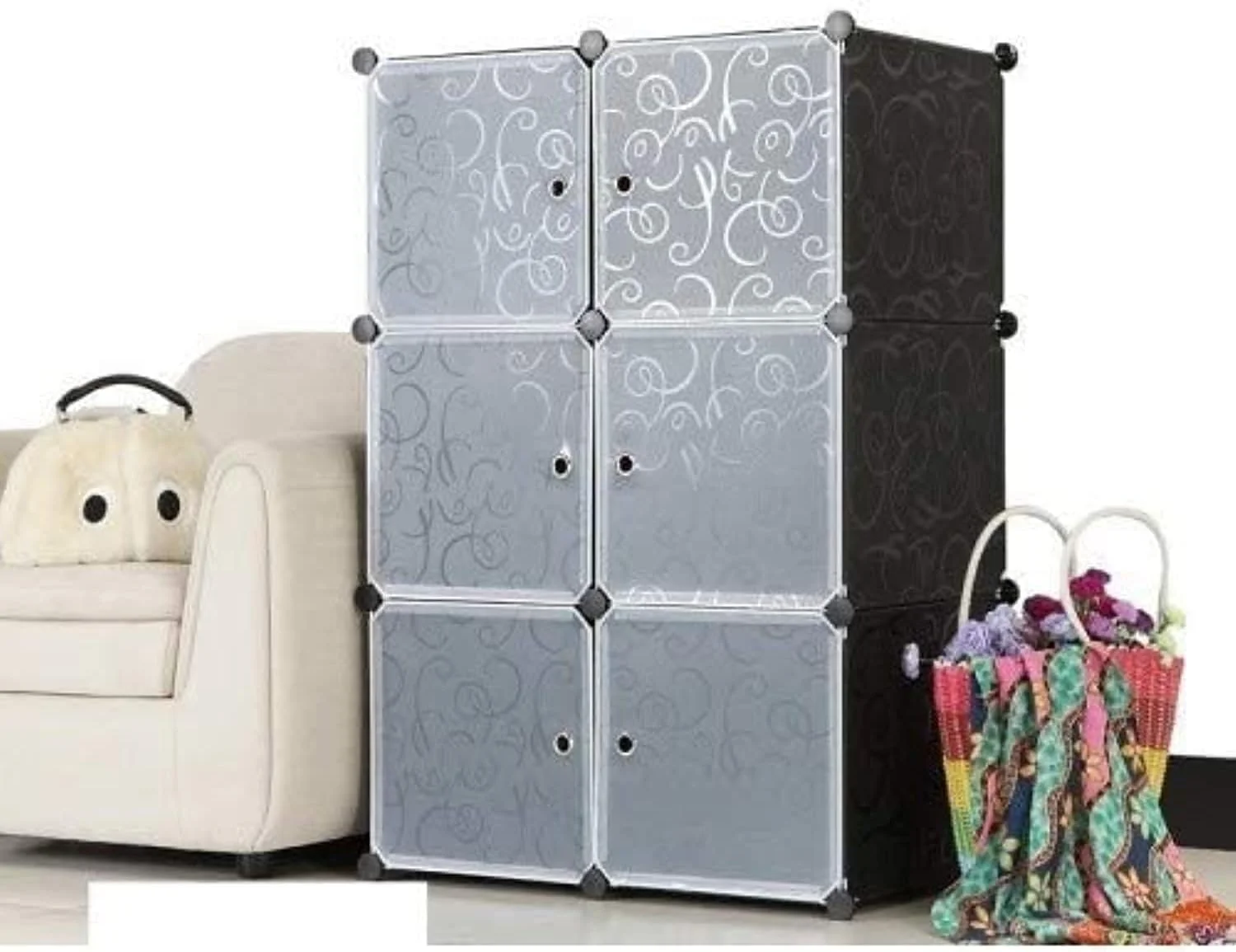 کمد لباس، کابینت، کمد 6 درب، قفسه و استند سازمان دهنده برای لباس، مناسب اتاق نشیمن، اتاق خواب، قابل حمل