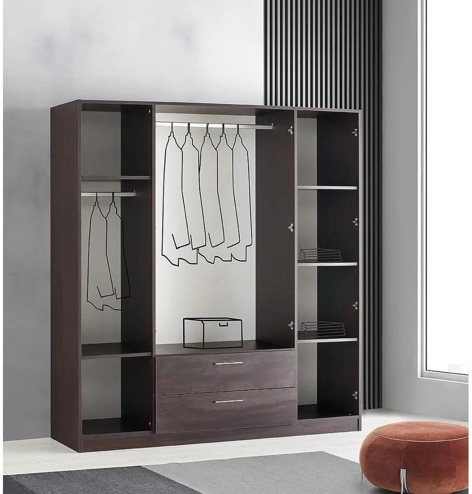 کمد لباس ونگه مات 4 درب - کمد لباس جادار با قفسه و میله آویز، راه حل مدرن برای نگهداری