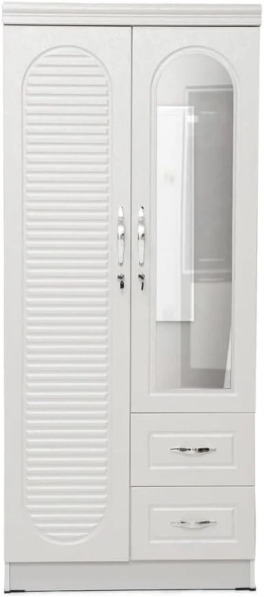 کابینت/کمد لباس چوبی دو درب Sulsha، چوب مهندسی شده، مدرن و شیک، سنگین با آینه (بدون مونتاژ، سفید)