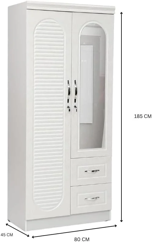 کابینت/کمد لباس چوبی دو درب Sulsha، چوب مهندسی شده، مدرن و شیک، سنگین با آینه (بدون مونتاژ، سفید)