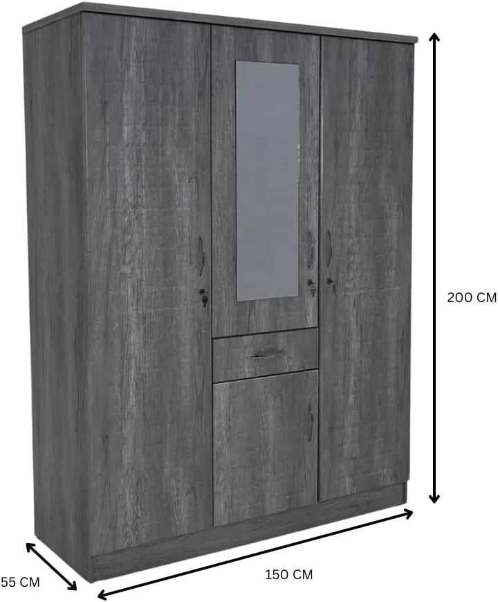 کمد لباس 3 درب Remedy برای اتاق خواب | کمد 3 درب برای منزل | کابینت 3 درب برای کمد لباس اتاق خواب | کمد چوبی مهندسی شده سفید