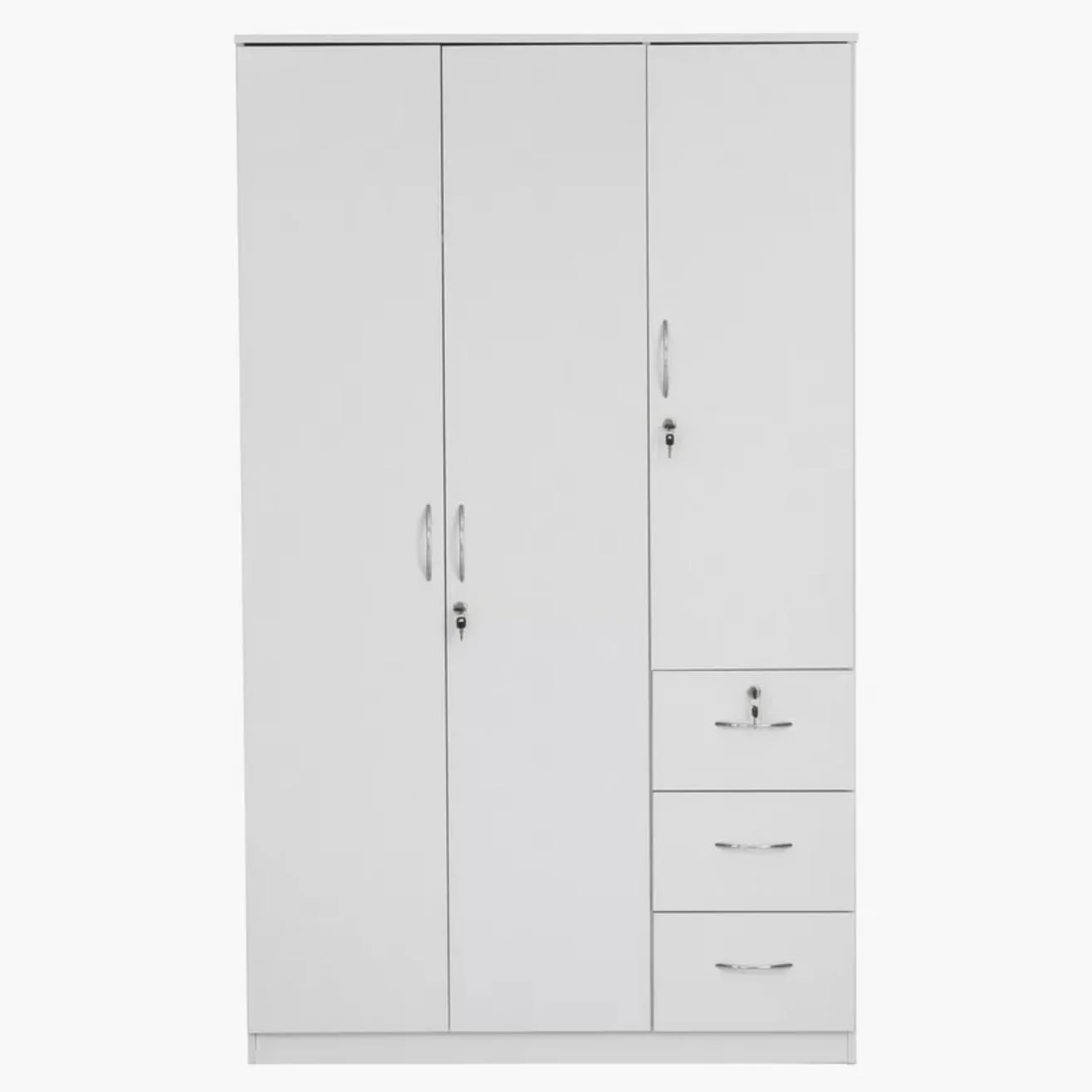 کمد لباس 3 درب Sulsha برای اتاق خواب | کمد چوبی مهندسی شده با قفسه، فضای آویزان و 3 کشو | کمد چوبی بادوام برای لباس و نگهداری وسایل منزل (سفید)