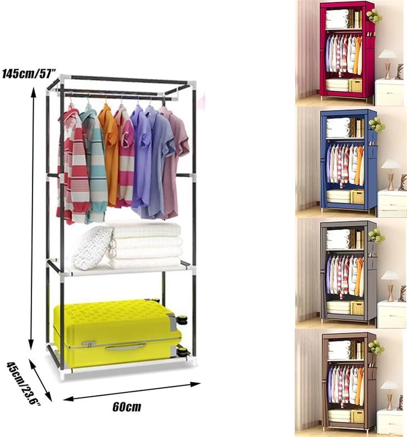 کمد لباس ZKSKOX، کمد لباس تاشو، رخت آویز، کمد لباس غیر بافته، کمد لباس اتاق خواب، قفسه لباس ضد گرد و غبار