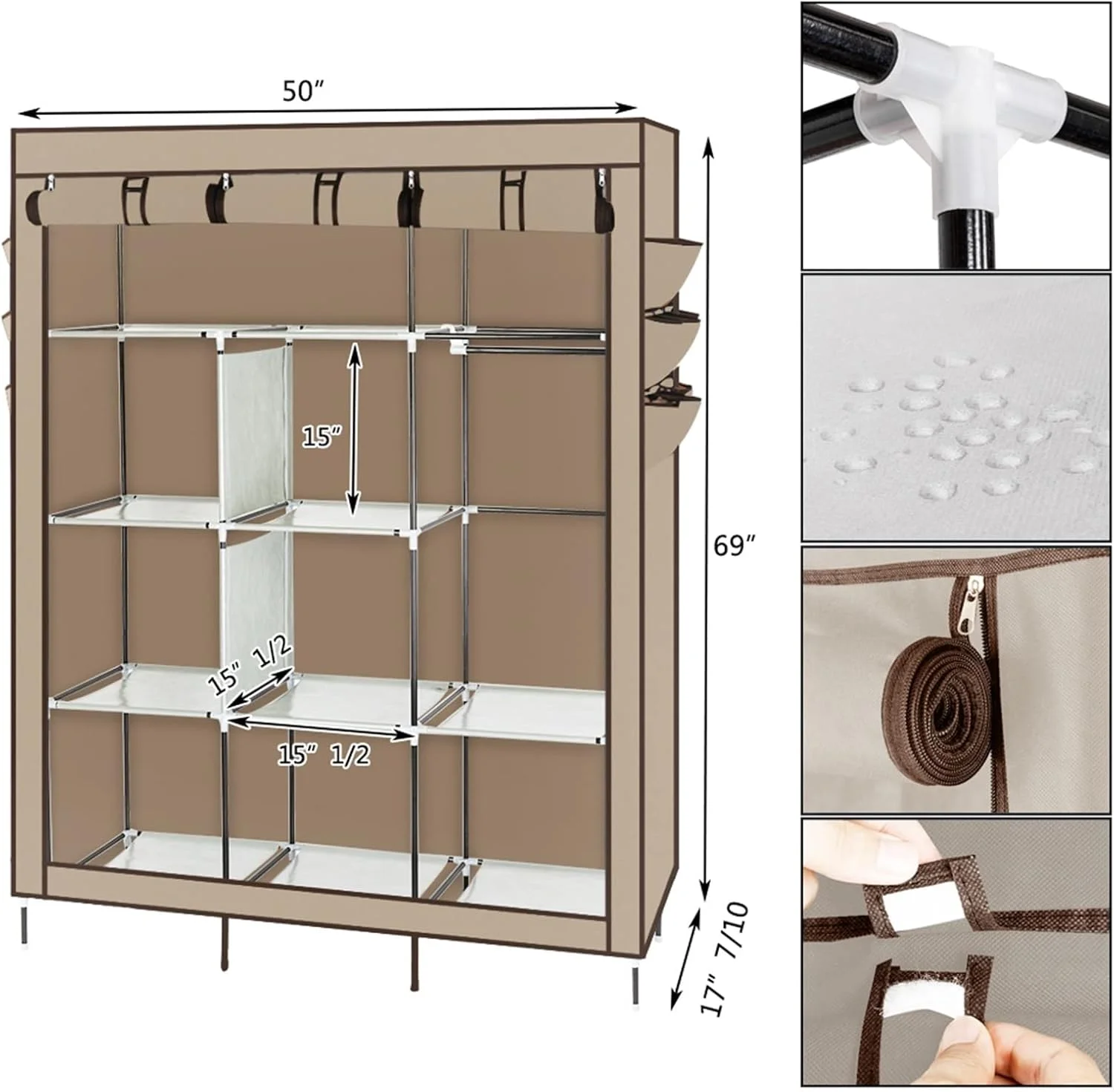 کمد لباس ZKSKOX، کابینت نگهداری لباس اتاق خواب، کمد لباس غیر بافته، ضد گرد و غبار و ضد آب، مبلمان منزل، قفسه چند منظوره قابل حمل