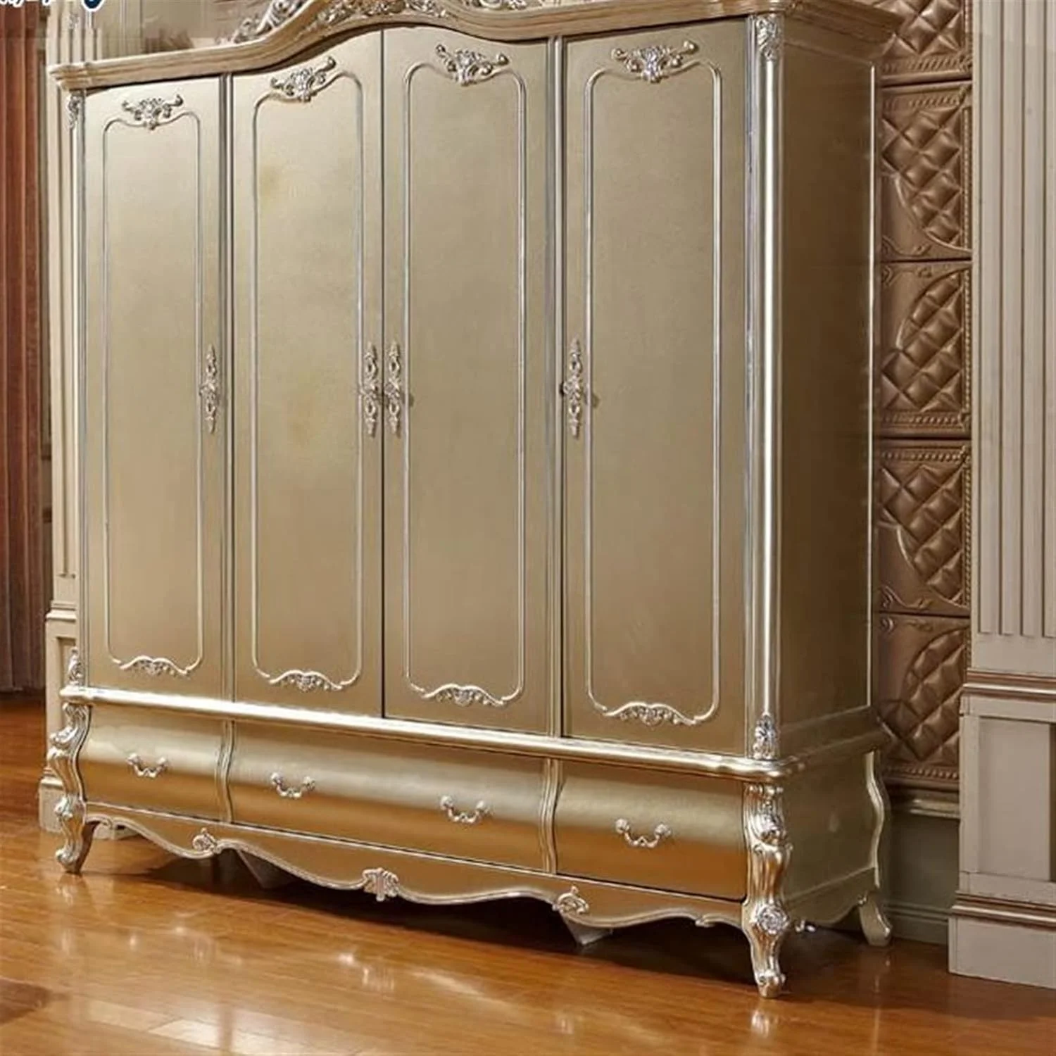 کمد لباس ZKSKOX، کمد لباس چهار درب، کمد لباس چوبی جامد شامپاین، مبلمان فرانسوی ویلایی کمد لباس ZKSKOX، کمد لباس چهار درب، کمد لباس چوبی جامد شامپاین، مبلمان فرانسوی ویلایی