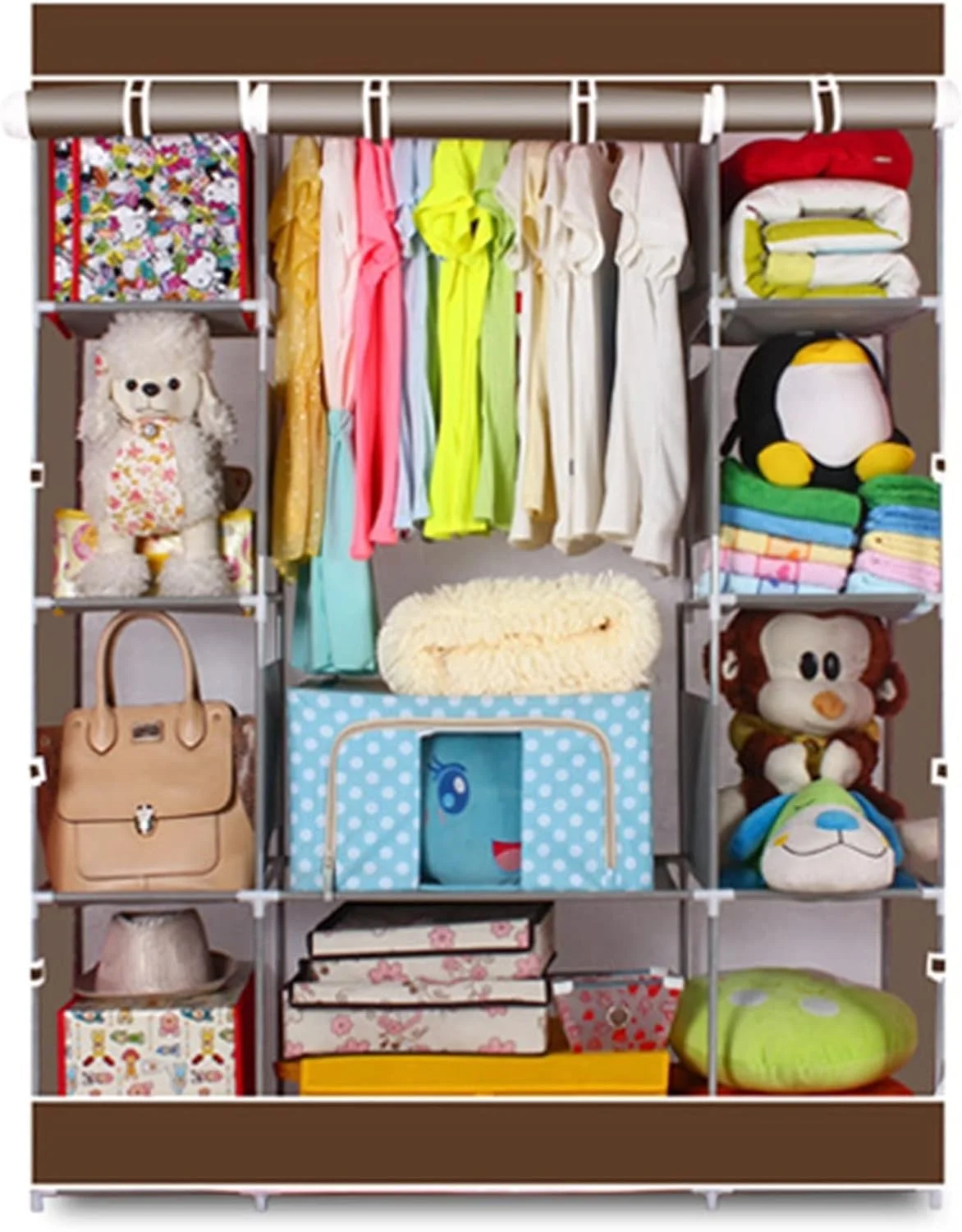 کمد لباس ZKSKOX، کمد لباس اتاق خواب، کمد قهوه ای، کابینت نگهداری لباس، کمد غیر بافته ضد گرد و غبار، مبلمان منزل، قفسه چند منظوره