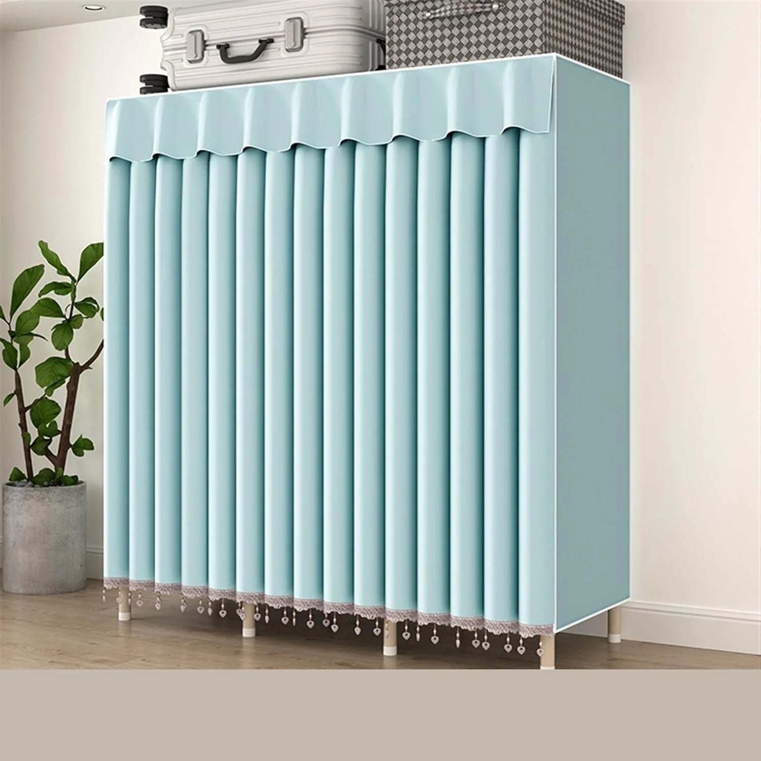 کمد لباس ZKSKOX، کمد لباس تاشو، مبلمان کمد لباس، کمد اتاق خواب رنگ ثابت، کمد غیر بافته شده، کمد لباس با لوله فولادی ضخیم