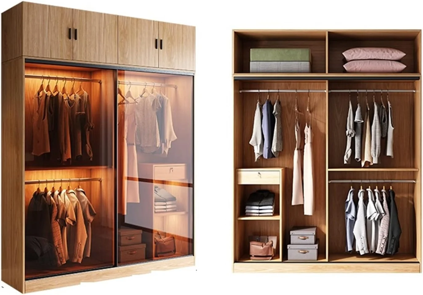 کمد لباس ZKSKOX با درب کشویی، مناسب اتاق خواب، کمد شیشه ای سکوریت، کمد درب کشویی مدرن و ساده، اقتصادی