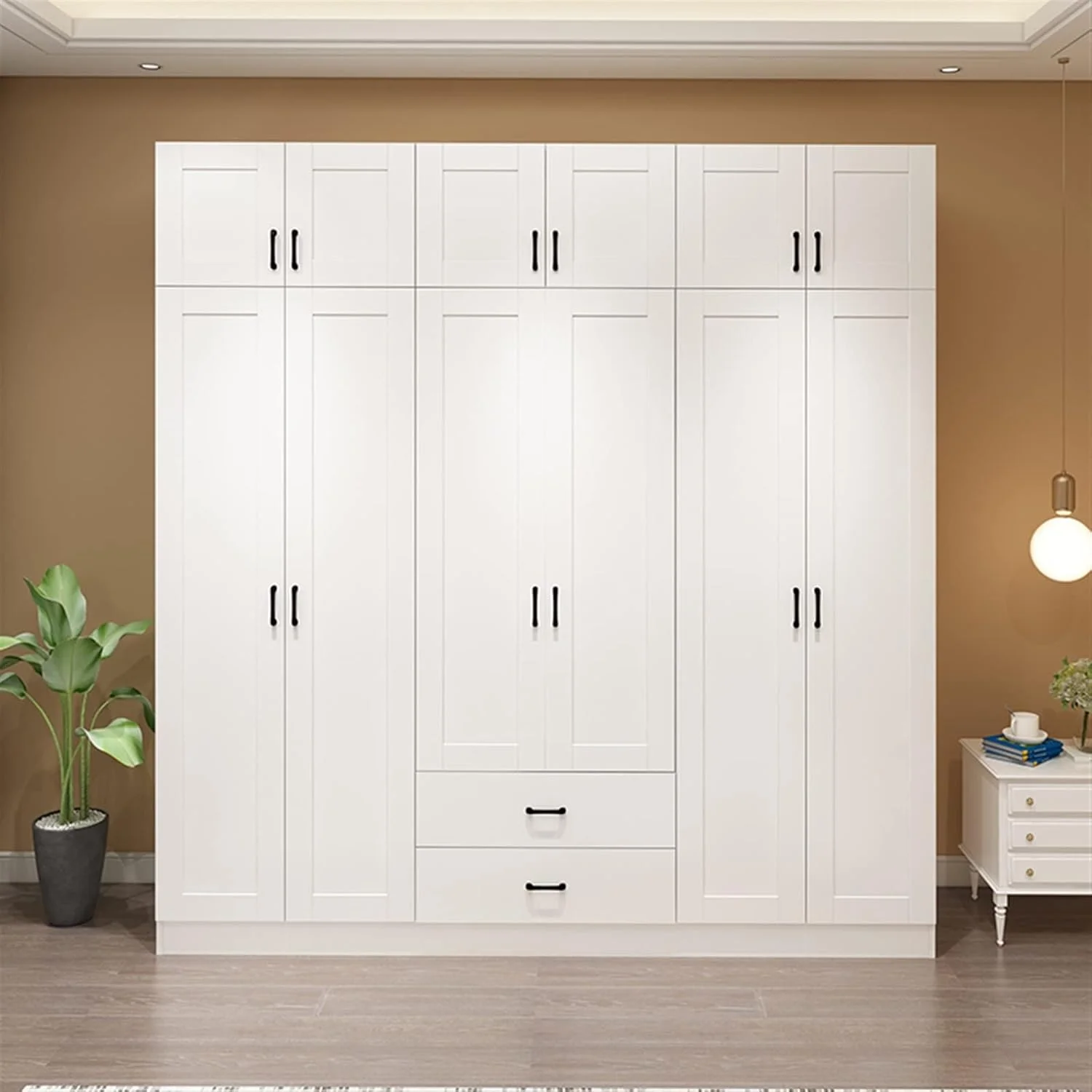 کمد لباس ZKSKOX، کمد پنج یا شش درب، مناسب اتاق خواب منزل، تماما از چوب جامد