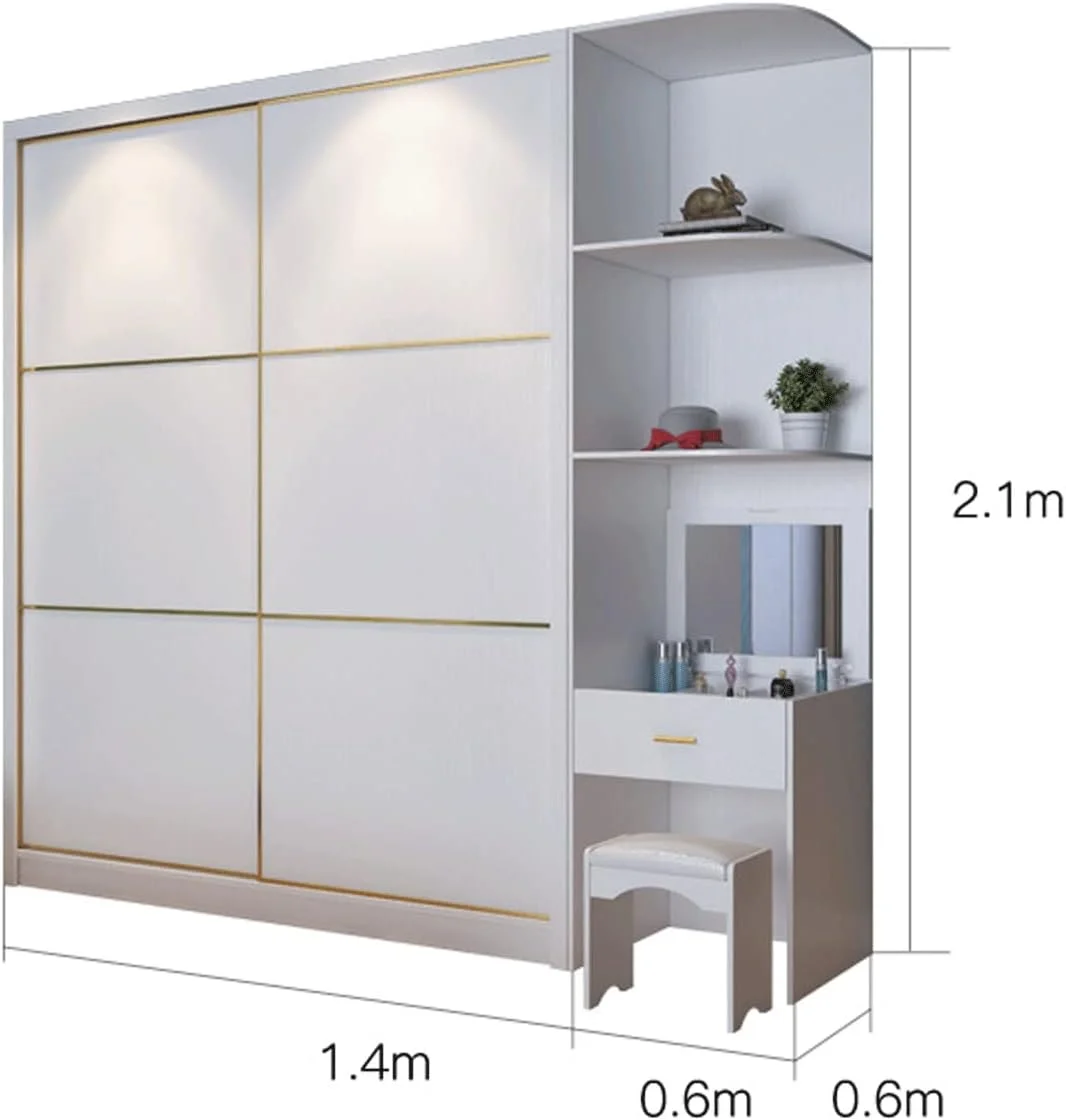 کمد لباس ZKSKOX مناسب اتاق خواب، کمد لباس درب کشویی چوبی دو نفره، کمد لباس مبلمان اتاق خواب با آینه