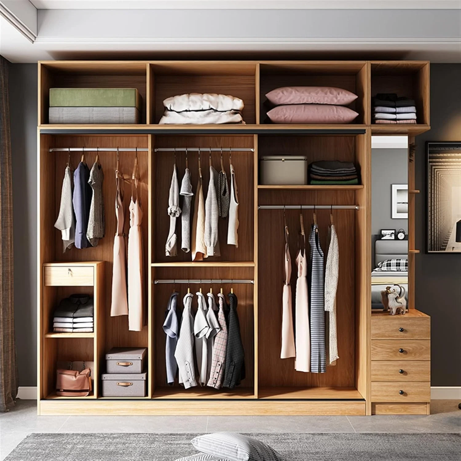 کمد لباس ZKSKOX با درب کشویی، مناسب اتاق خواب، کمد شیشه ای سکوریت، کمد درب کشویی مدرن و ساده، اقتصادی