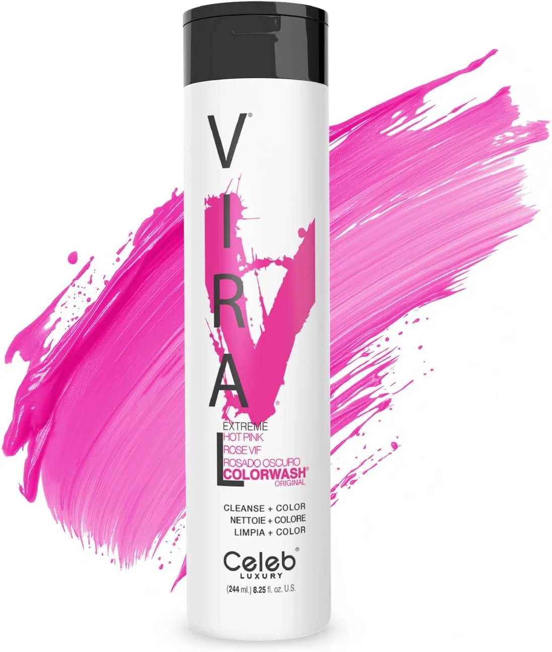 شامپو رنگساژ نیمه دائمی حرفه ای Celeb Luxury Viral Colorwash، رنگ دهنده مو، صورتی آتشین، 244 میلی لیتر (تک عددی)