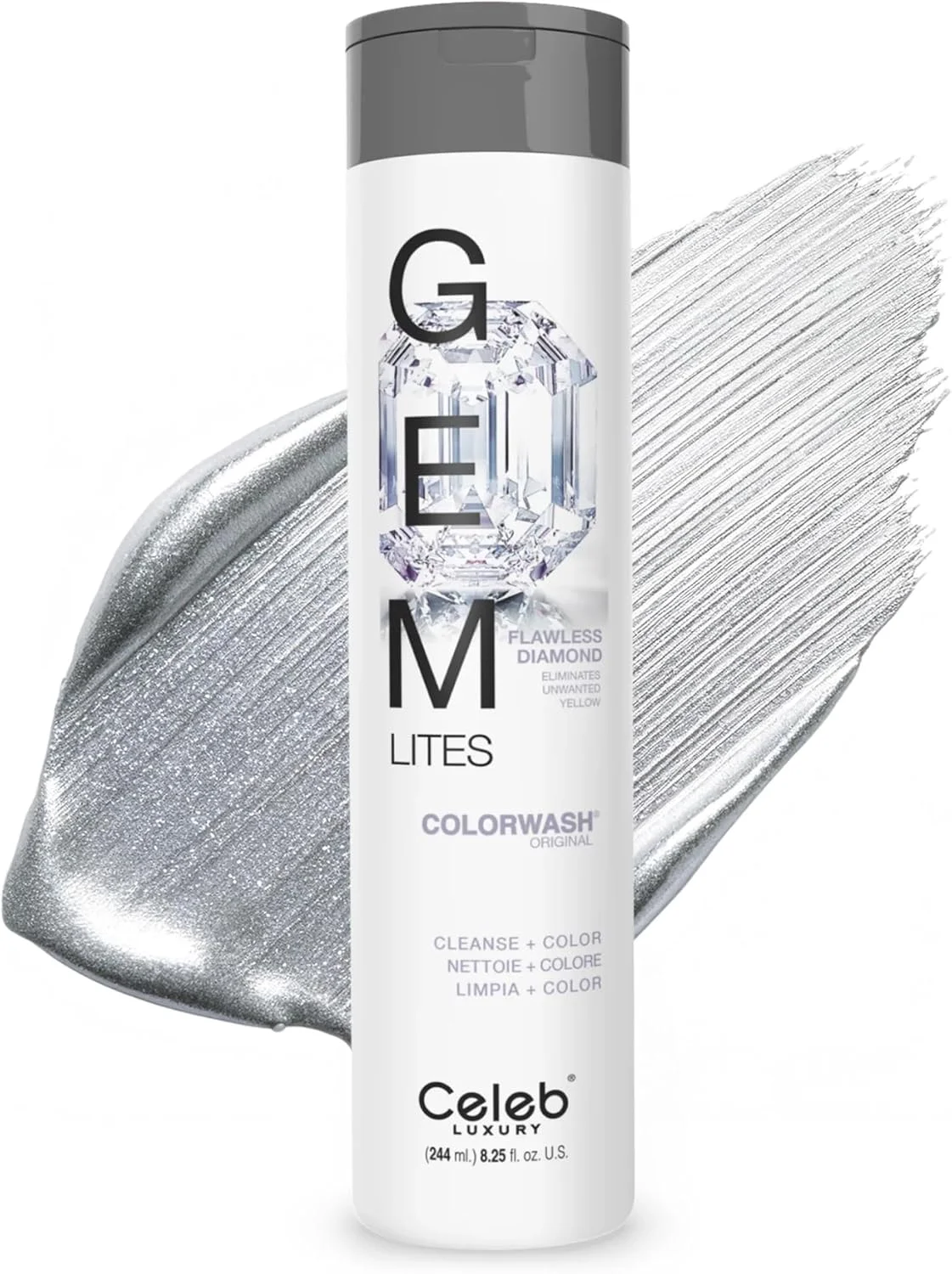 شامپو رنگساژ Celeb Luxury Gem Lites: الماس بی نقص، از بین برنده زردی ناخواسته، شامپو رنگ دهنده، جلوگیری از محو شدن رنگ، پاک کننده + رنگ، بدون سولفات، بدون تست حیوانی، 100% گیاهی، بهتر از شامپو بنفش