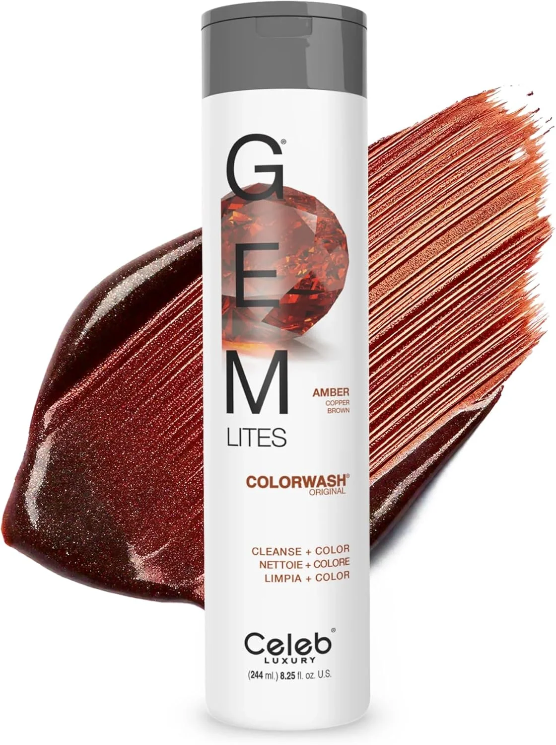 شامپو رنگساژ نیمه دائمی حرفه ای مو Celeb Luxury، سری Gem Lites مدل Amber Colorwash، حجم 244 میلی لیتر (تک عددی)