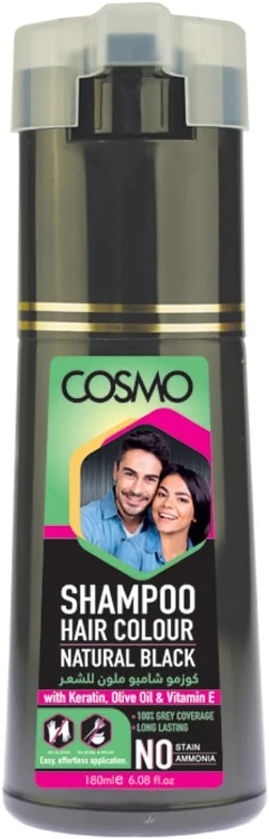 شامپو رنگ مو مشکی سی دی COSMO DESIGNS حجم 180 میلی لیتر، مناسب برای آقایان و بانوان