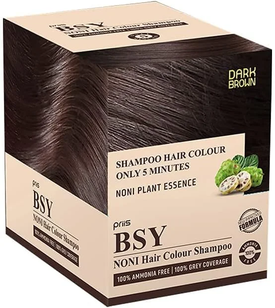 شامپو رنگ موی قهوه ای تیره نونی BSY (20 میلی لیتر x 20 ساشه)، شامپو رنگ مو بدون آمونیاک برای آقایان، شامپو رنگ موی دائمی قهوه ای تیره طبیعی برای خانم ها، رنگ موی میوه نونی، رنگ موی 5 دقیقه ای