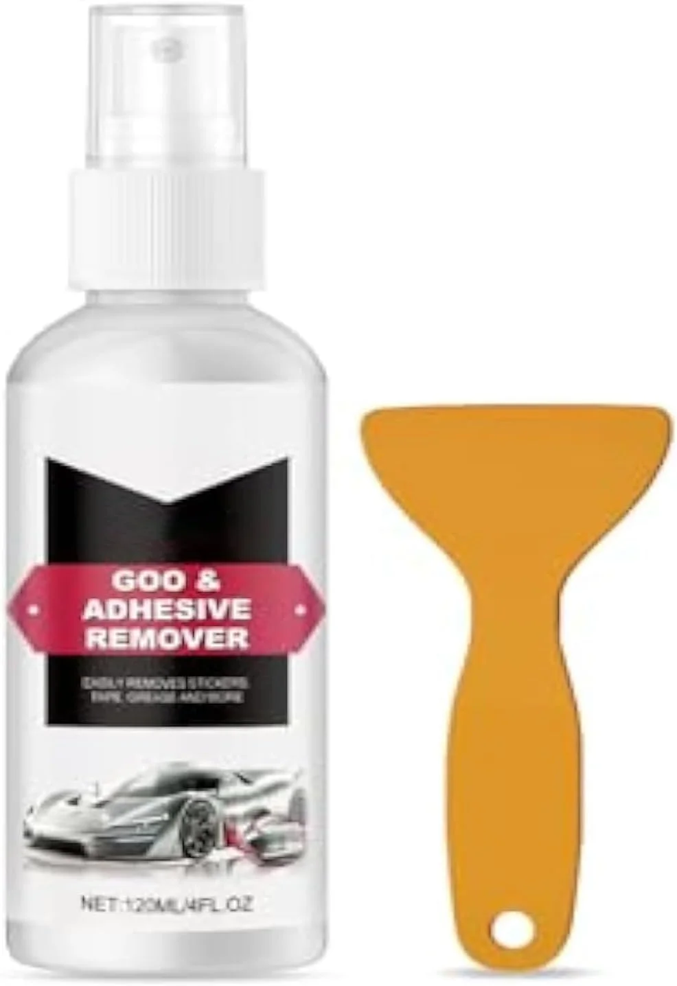 محلول پاک کننده چسب خودرو، پاک کننده چسب ایمن برای سطوح به همراه کاردک پلاستیکی، پاک کننده برچسب برای از بین بردن آسان استیکرها، لیبل ها، برگردان ها، باقیمانده های نوار چسب، آدامس، قیر، گریس، 120 میلی لیتر