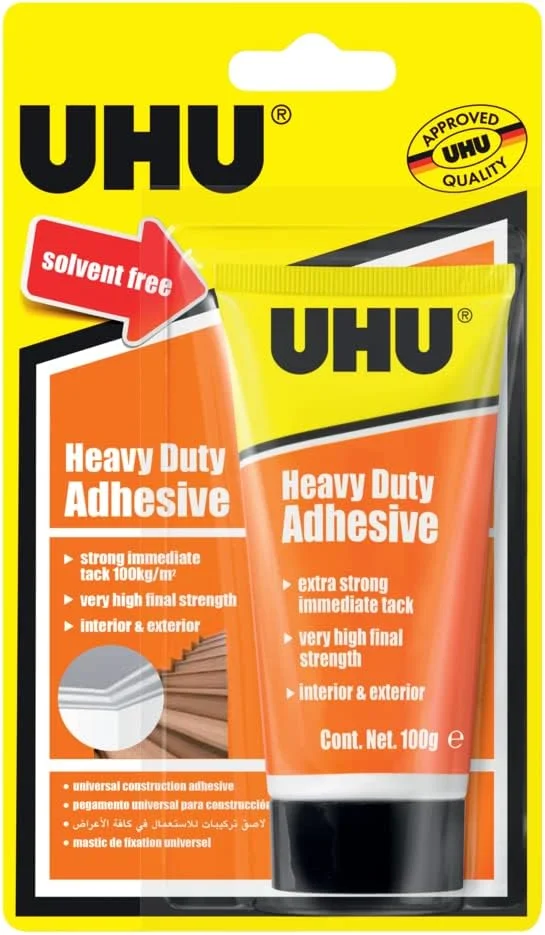 چسب فوق العاده قوی Uhu، چسب نصب و تعمیر با چسبندگی اولیه بسیار قوی، بدون نیاز به میخ، تیوپی، 100 گرم
