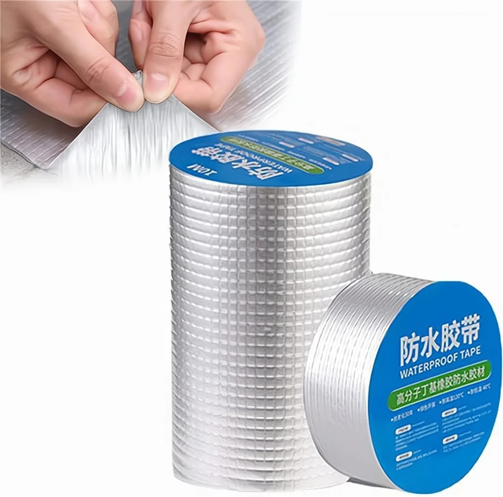 نوار بوتیل فویل آلومینیومی فوق العاده قوی آزونه، نوار چسب فوق العاده ضد آب، مواد تعمیر سقف خانه آشپزخانه و حمام برای لوله ها، وصله سوراخ ها (15 سانتی متر در 5 متر و 5 سانتی متر در 5 متر)