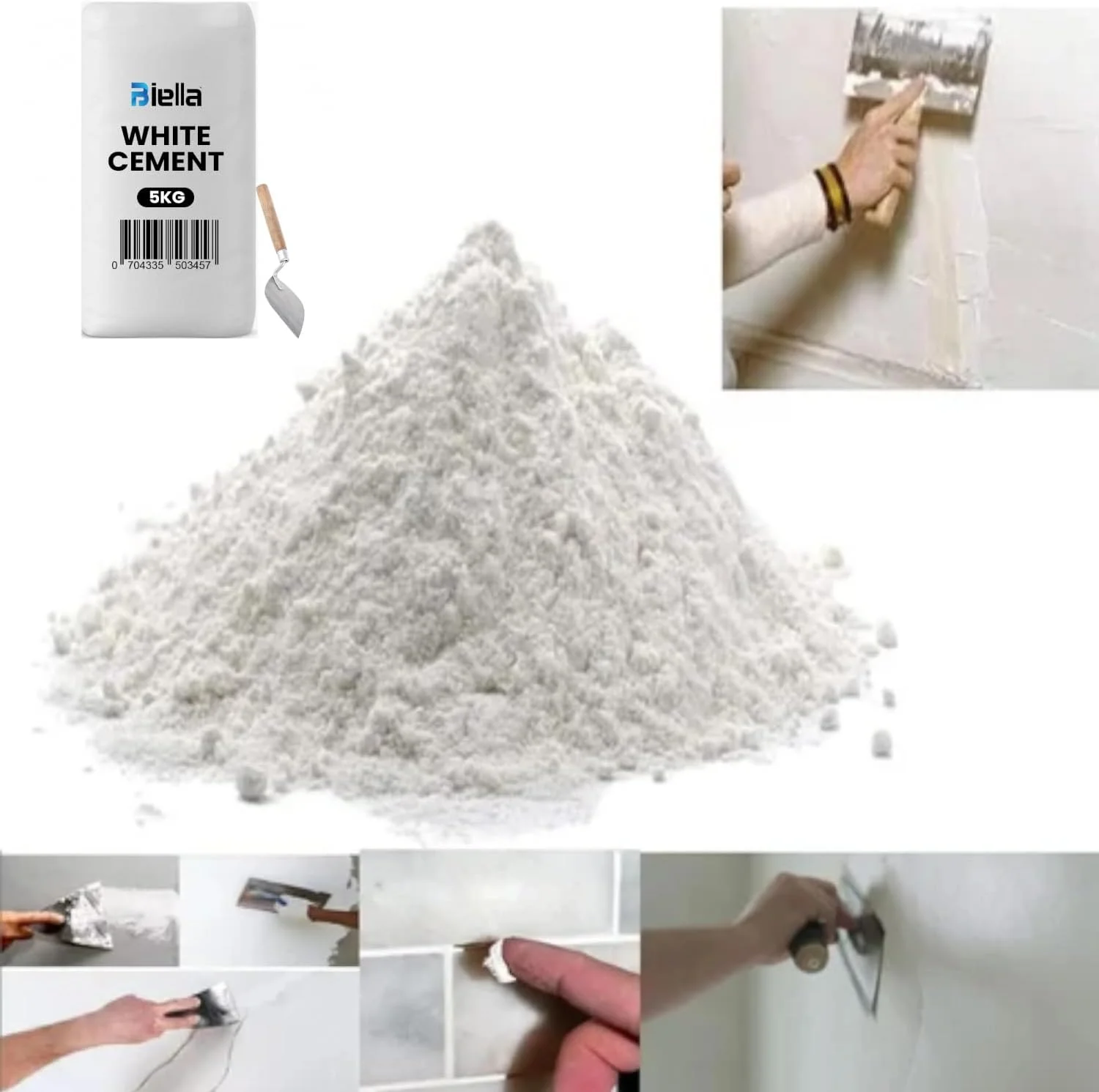 پودر سیمان سفید بیلا به همراه ماله بنایی - ایده آل برای پر کردن ترک ها، چسب جهانی، ساخت و ساز، پروژه های هنری و صنایع دستی، و ضد آب سازی برای تعمیرات منزل، حمام ها و کاشی ها (5 کیلوگرم)