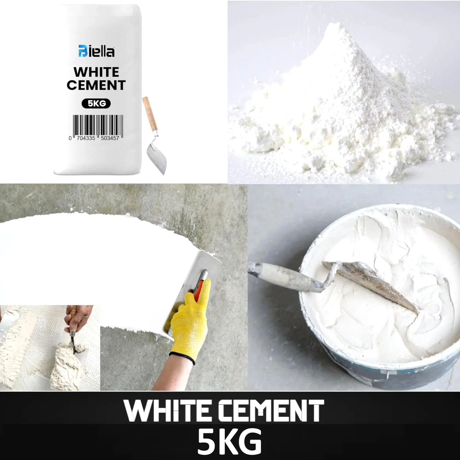 پودر سیمان سفید بیلا به همراه ماله بنایی - ایده آل برای پر کردن ترک ها، چسب جهانی، ساخت و ساز، پروژه های هنری و صنایع دستی، و ضد آب سازی برای تعمیرات منزل، حمام ها و کاشی ها (5 کیلوگرم)