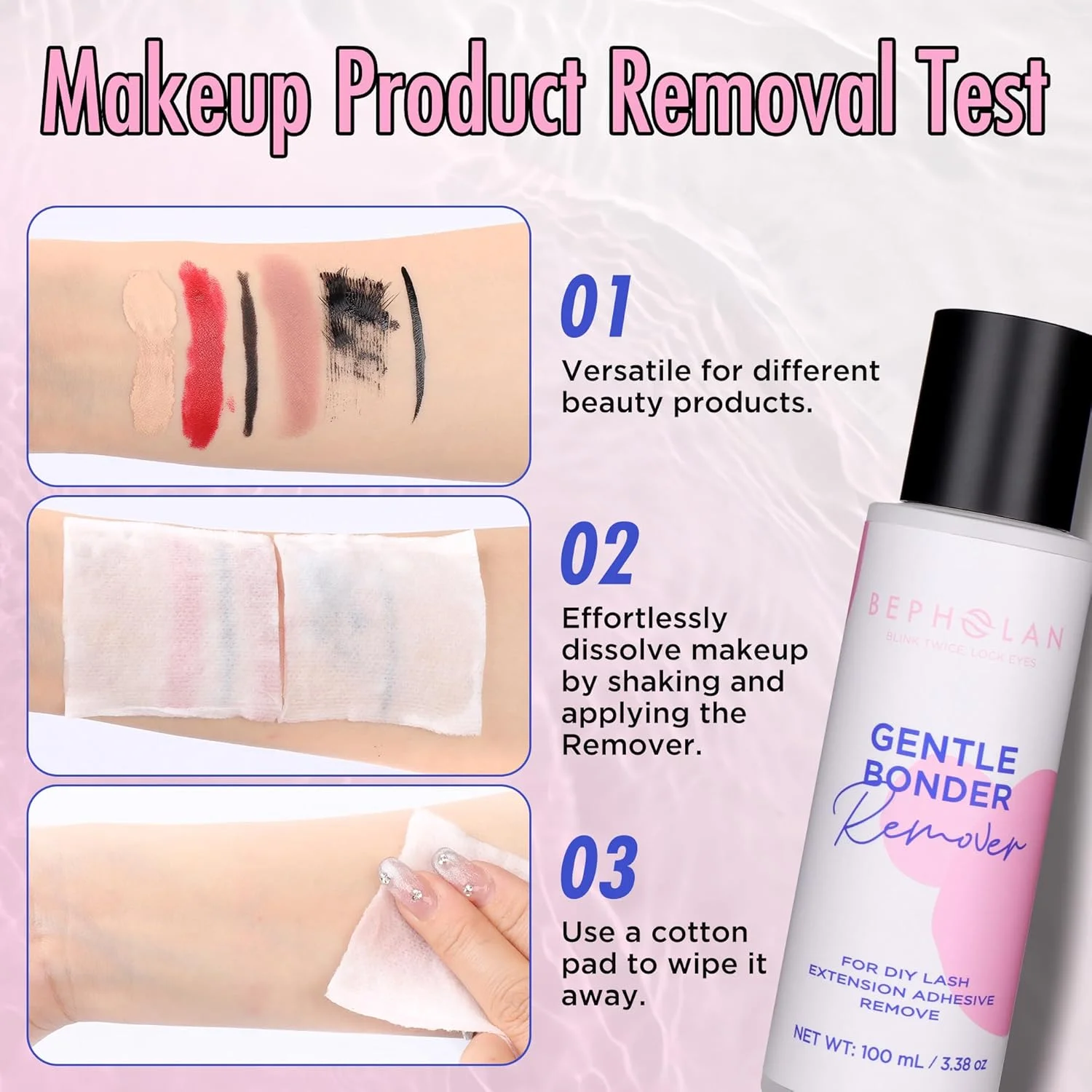 پاک کننده چسب مژه خوشه ای BEPHOLAN، پاک کننده اکستنشن مژه DIY، چسب پیوند و مهر و موم حرفه ای و استفاده شخصی، برای چشم های حساس، پاک کننده آرایش چشم و ریمل