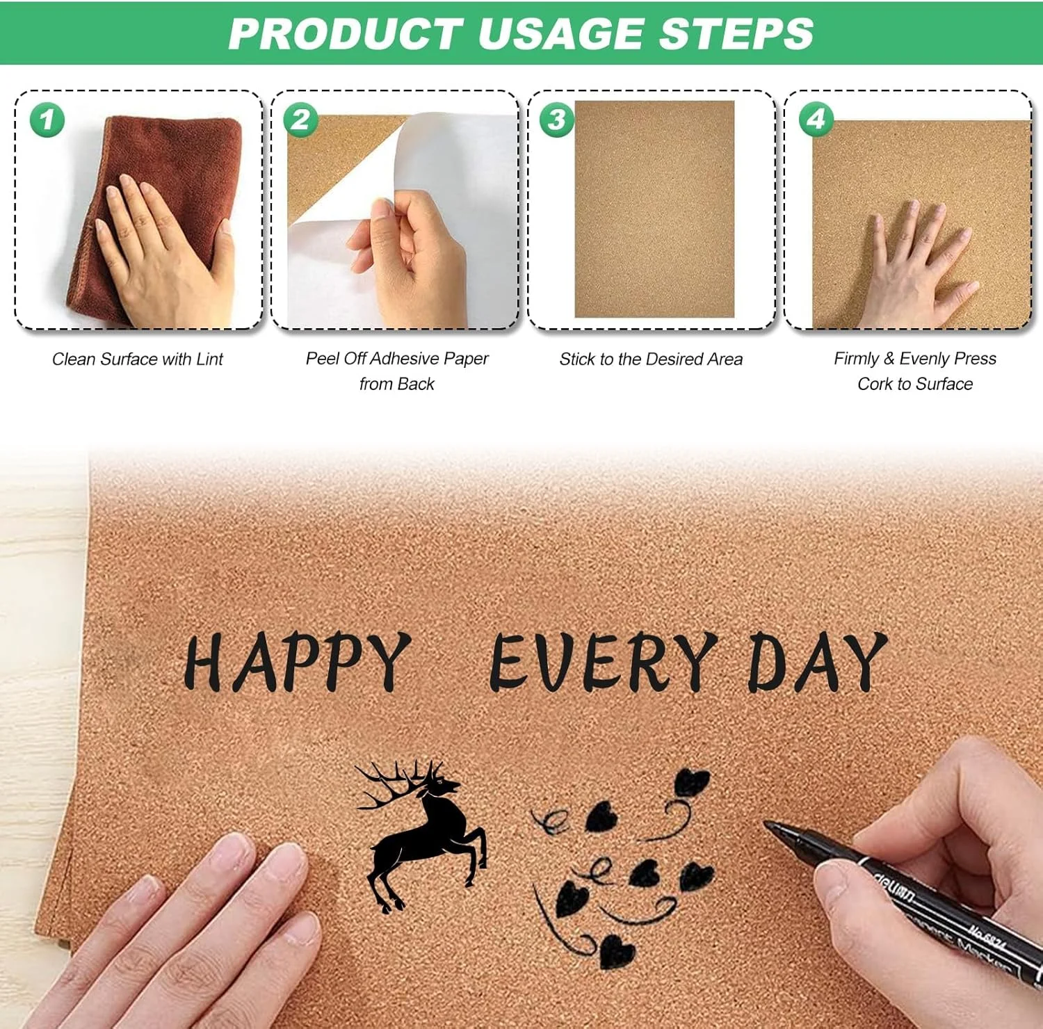 ورق چوب پنبه ای خود چسب BIGTHREE، بسته 5 عددی، تخته پشتی چوب پنبه ای، 30 * 21 سانتی متر، ضخامت 1 میلی متر، با پشت چسب دار، برای تزئین دیوار، زیر لیوانی، کاشی، لوازم صنایع دستی DIY