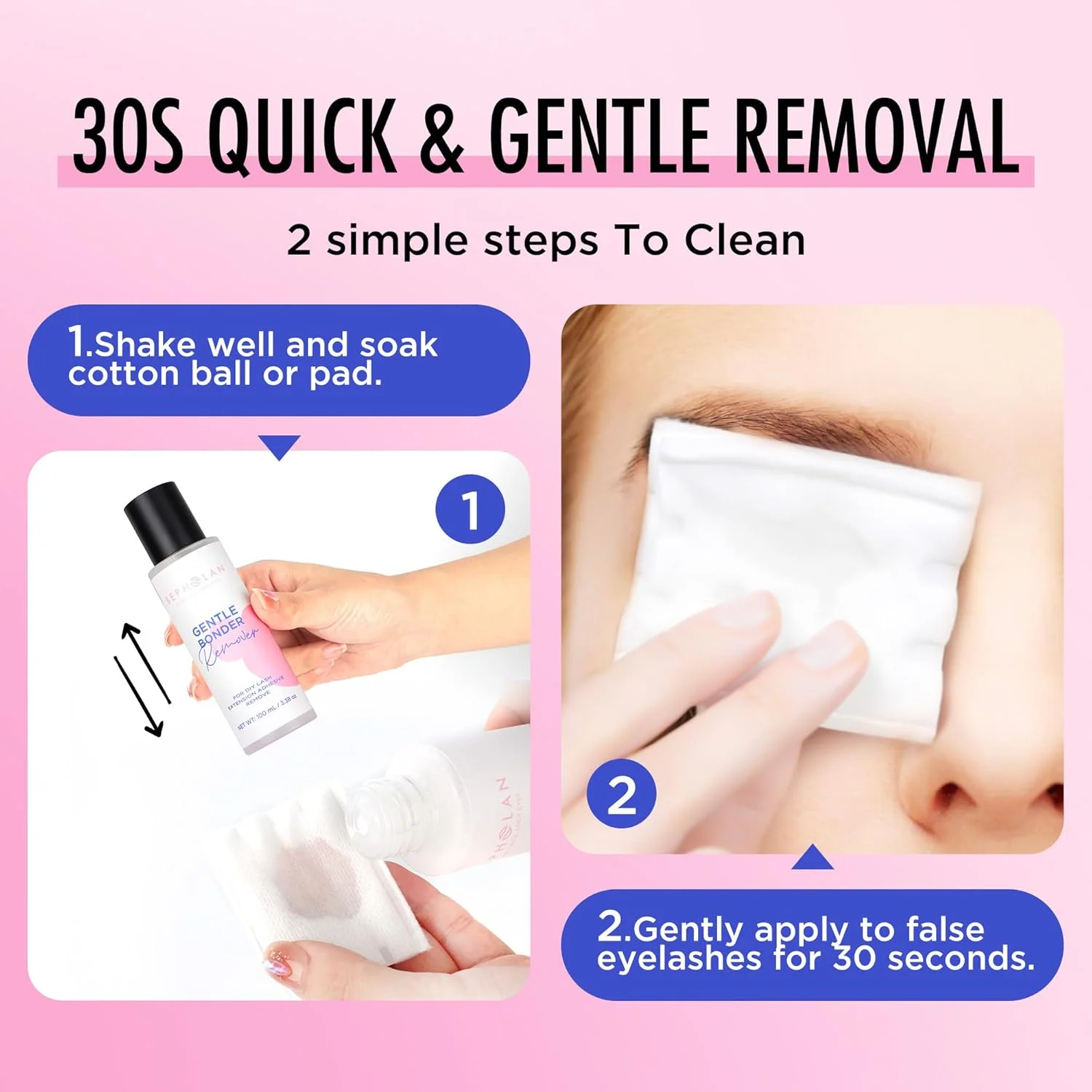 پاک کننده چسب مژه خوشه ای BEPHOLAN، پاک کننده اکستنشن مژه DIY، چسب پیوند و مهر و موم حرفه ای و استفاده شخصی، برای چشم های حساس، پاک کننده آرایش چشم و ریمل