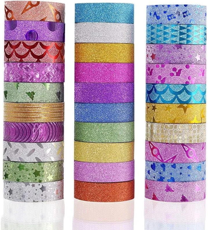 مجموعه 30 عددی نوار چسب کاغذی آزونه، مجموعه نوار تزئینی برای کارهای دستی و بسته بندی هدیه با طرح ها و الگوهای رنگارنگ (رنگ تصادفی)