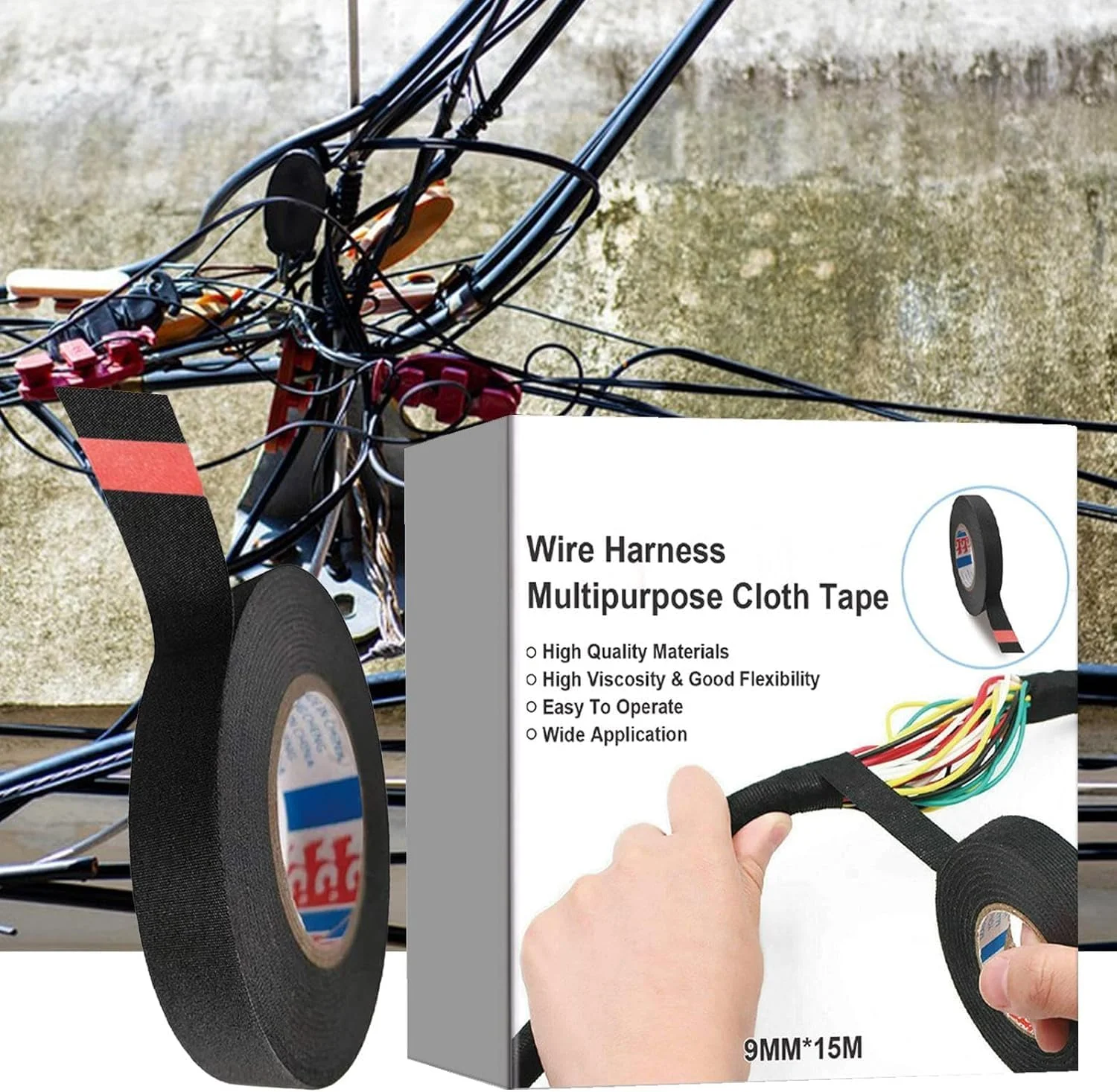 نوار سیم کشی فولادی آزونه برای خودروها، نوار پارچه ای مقاوم در برابر حرارت بالا، نوار پارچه ای سیم کشی خود چسب 15 متری مشکی برای سیم کشی برق، میرایی صدا، ضد حرارت نوار سیم کشی فولادی آزونه برای خودروها، نوار پارچه ای مقاوم در برابر حرارت بالا، نوار پارچه ای سیم کشی خود چسب 15 متری مشکی برای سیم کشی برق، میرایی صدا، ضد حرارت