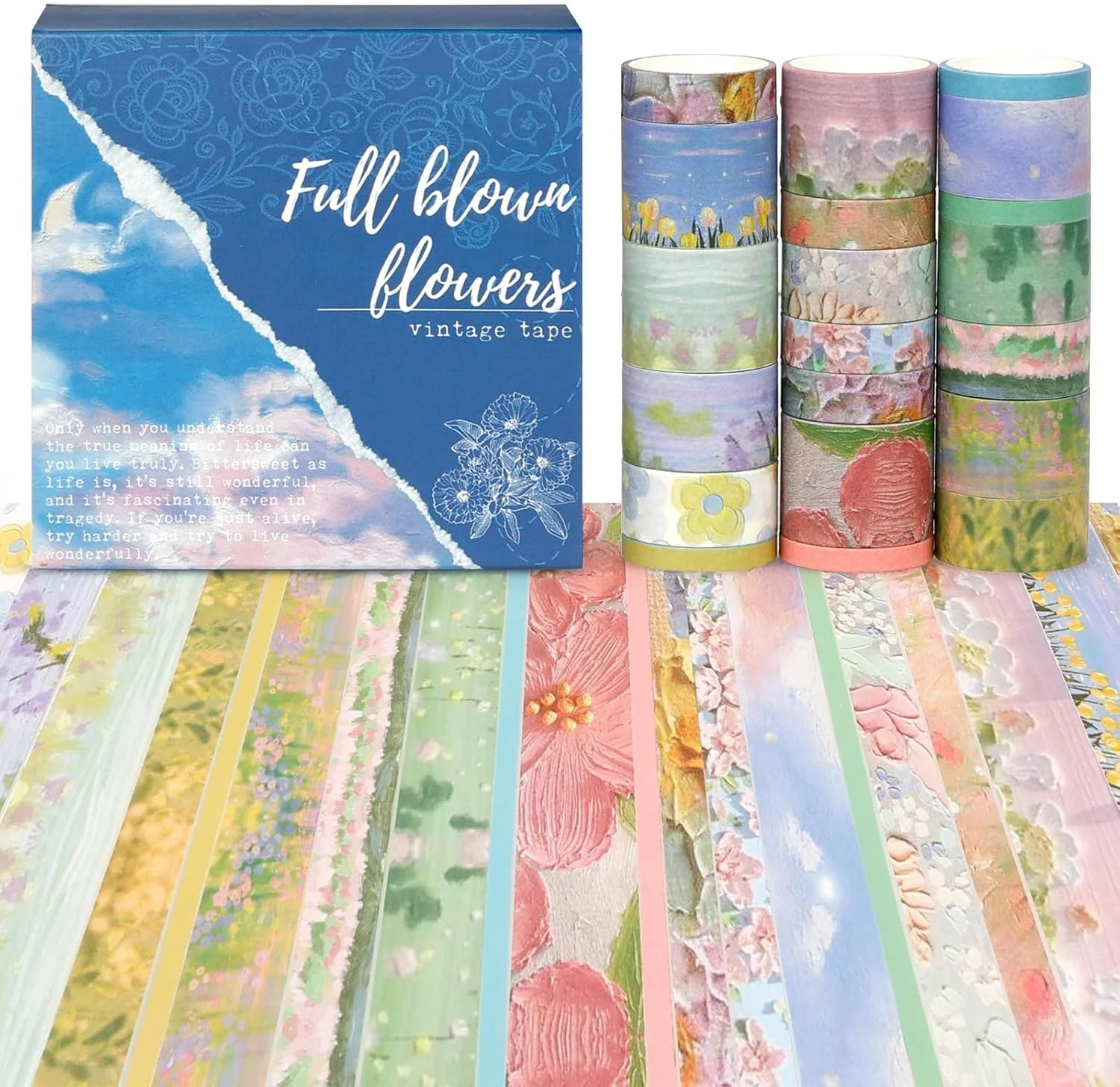 مجموعه 20 عددی نوار چسب واشی طرح قدیمی Azonee، نوارهای تزئینی چسبی گلدار با عرض 0.5/1/1.5/2/2.5 سانتی متر برای ژورنالینگ، لوازم اسکرپ بوک، ژورنال های گلوله ای، ژورنال های جانک، صنایع دستی DIY (آبی)