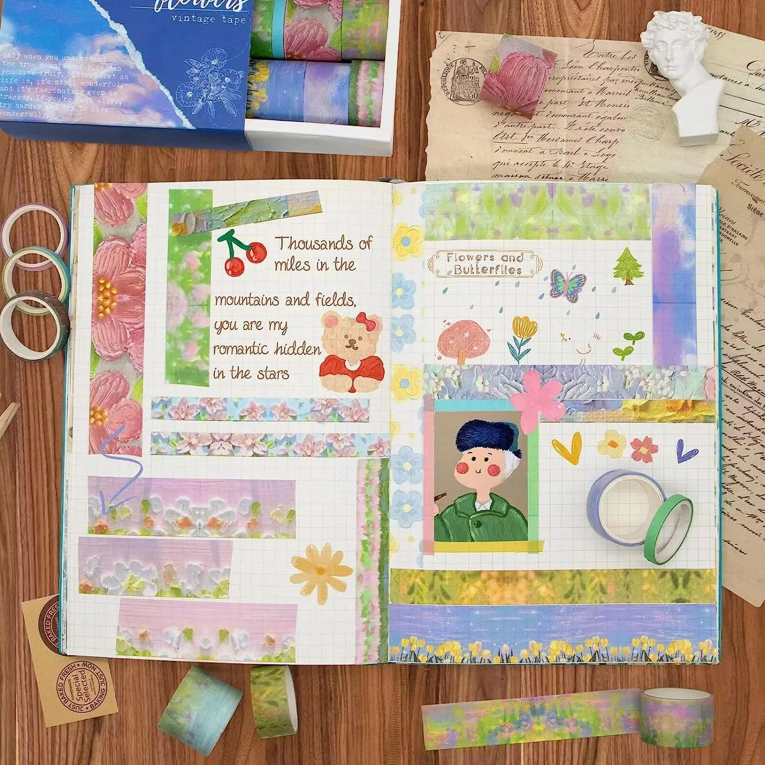 مجموعه 20 عددی نوار چسب واشی طرح قدیمی Azonee، نوارهای تزئینی چسبی گلدار با عرض 0.5/1/1.5/2/2.5 سانتی متر برای ژورنالینگ، لوازم اسکرپ بوک، ژورنال های گلوله ای، ژورنال های جانک، صنایع دستی DIY (آبی)