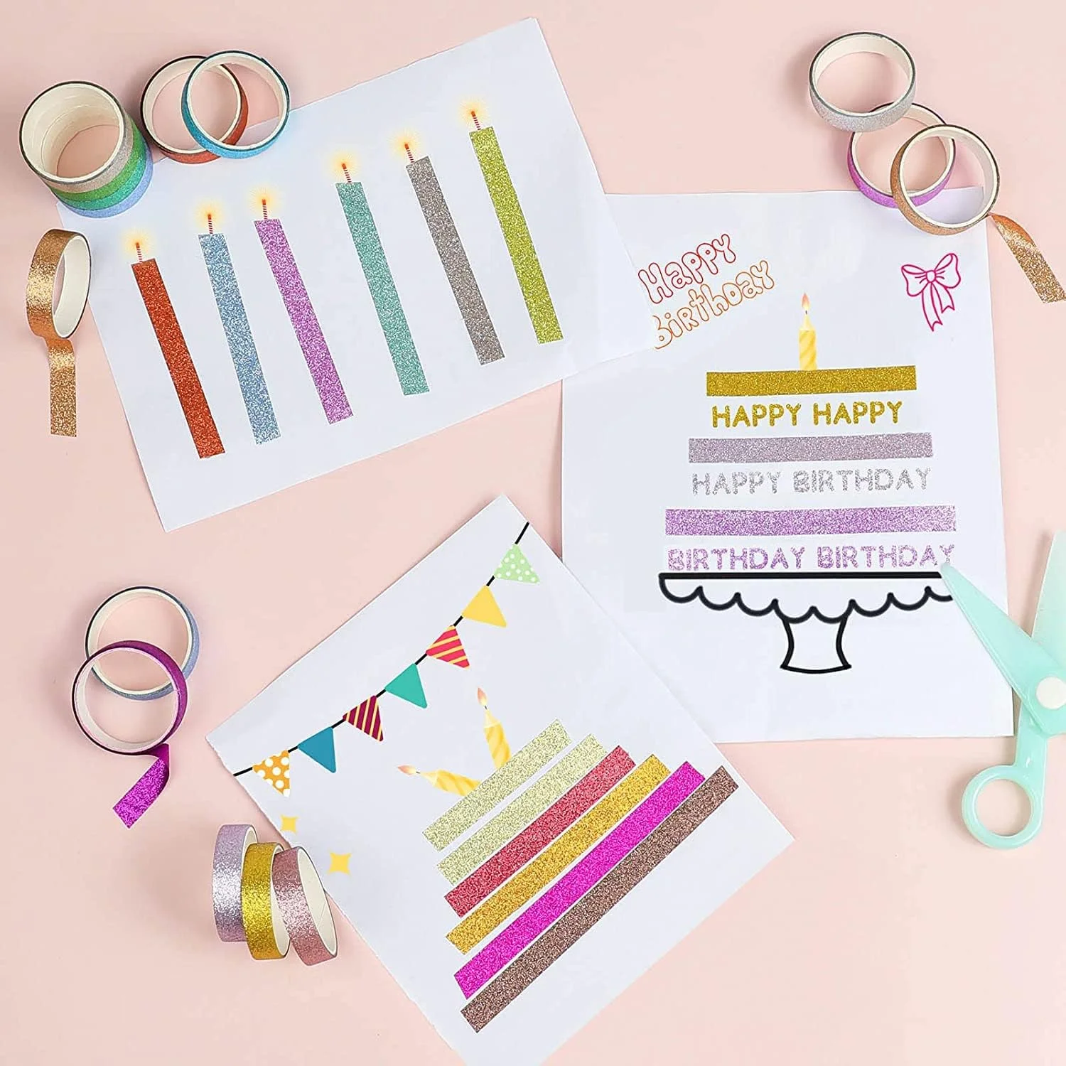 مجموعه 30 عددی نوار چسب کاغذی آزونه، مجموعه نوار تزئینی برای کارهای دستی و بسته بندی هدیه با طرح ها و الگوهای رنگارنگ (رنگ تصادفی)