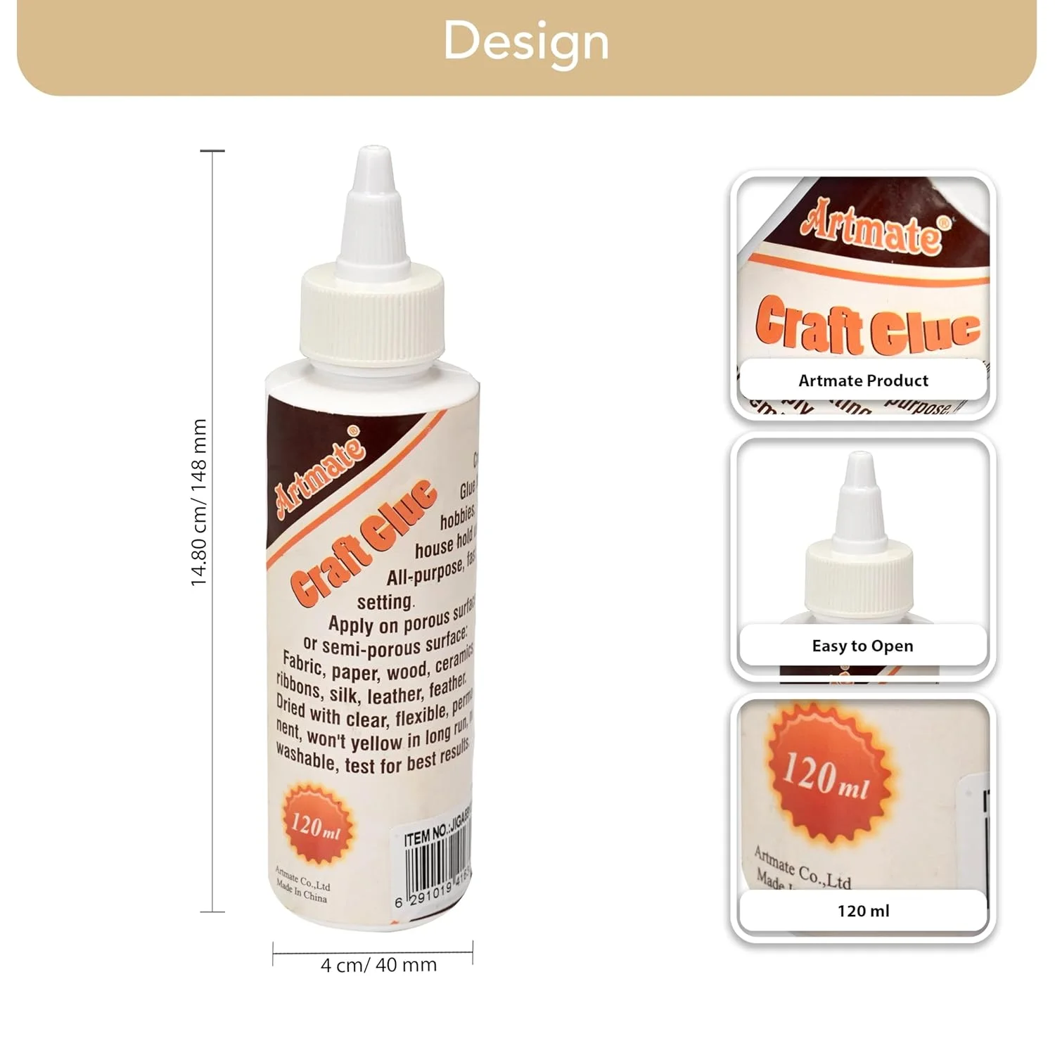 چسب هنری آرتمیت، 120 میلی لیتر، چسب همه کاره با خشک شدن سریع، خشک شدن شفاف، ایده آل برای پارچه، کاغذ، چوب، سرامیک، روبان و موارد دیگر، لوازم ضروری هنر و صنایع دستی - JIGLA591022