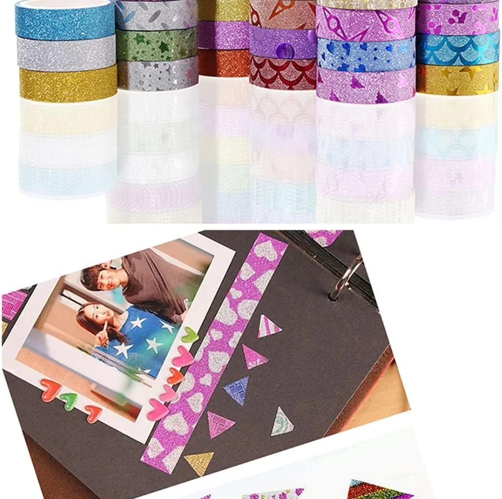 مجموعه 30 عددی نوار چسب کاغذی آزونه، مجموعه نوار تزئینی برای کارهای دستی و بسته بندی هدیه با طرح ها و الگوهای رنگارنگ (رنگ تصادفی)